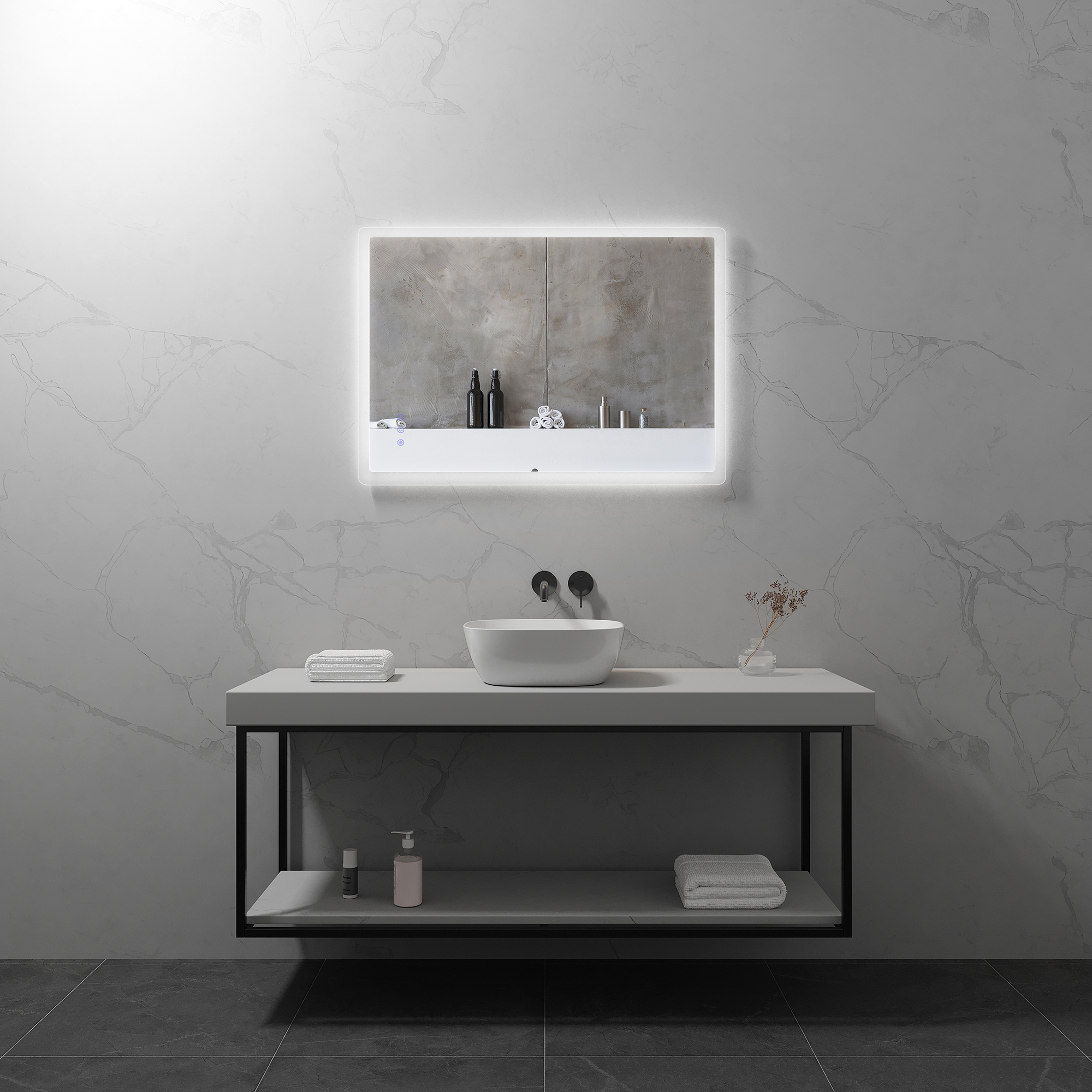 LED Badspiegel Mellow Badezimmerspiegel mit dimmbarer Beleuchtung, Farbwechsel und Antibeschlag-Funktion IP44 70 x 100 cm LED Badspiegel Mellow Badezimmerspiegel mit dimmbarer Beleuchtung, Farbwechsel und Antibeschlag-Funktion IP44 70 x 100 cm