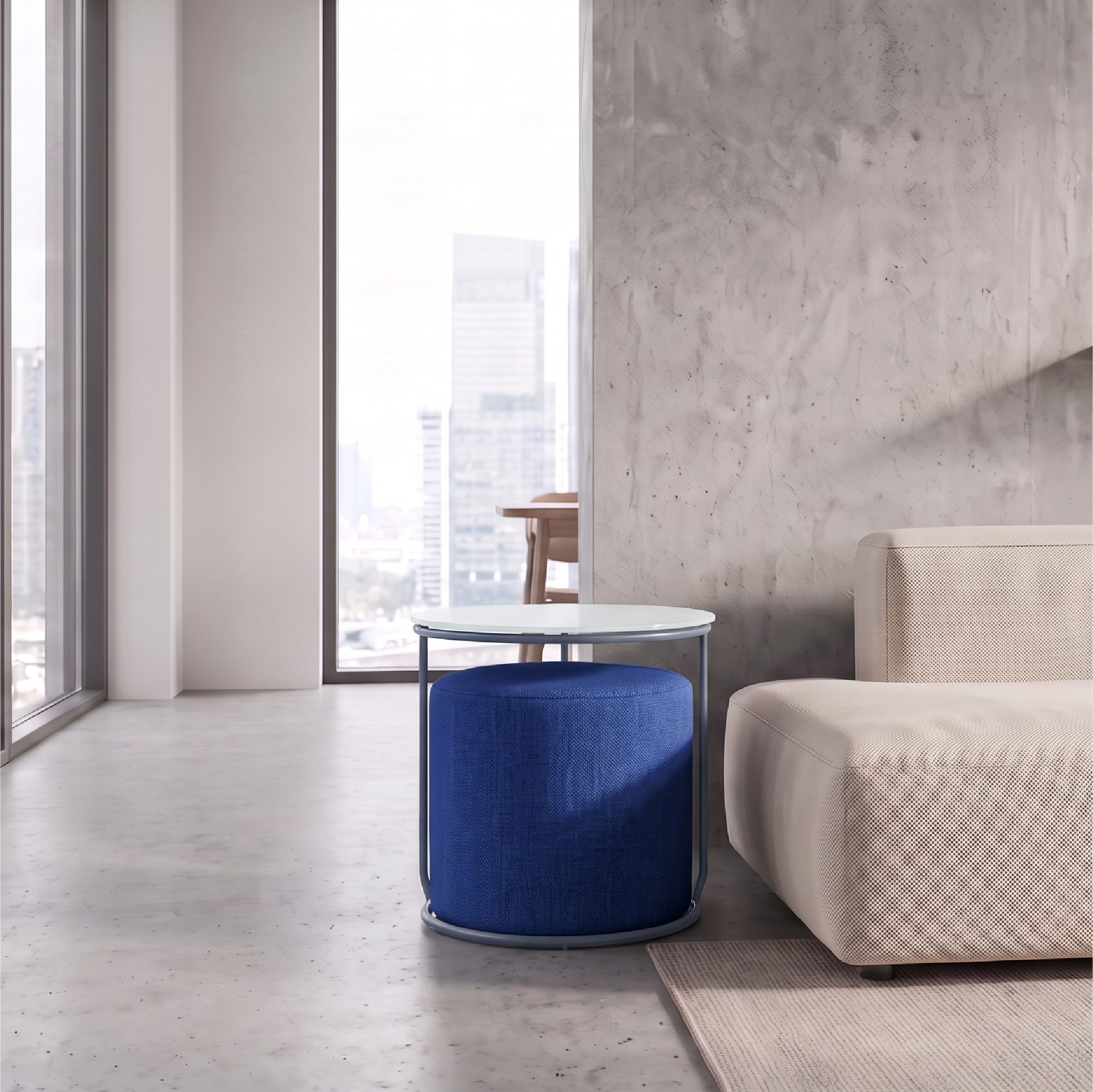 Side Table with Stool JASPER - Round Coffee Table 40x40 cm Gray-Navy N4