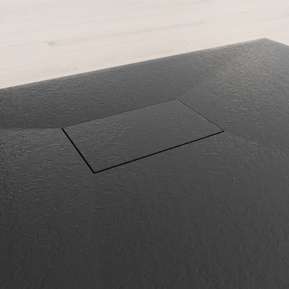 SMC Duschwanne Boreal in Stein-Optik inkl. Ablaufgarnitur - Schwarz 90x120 cm