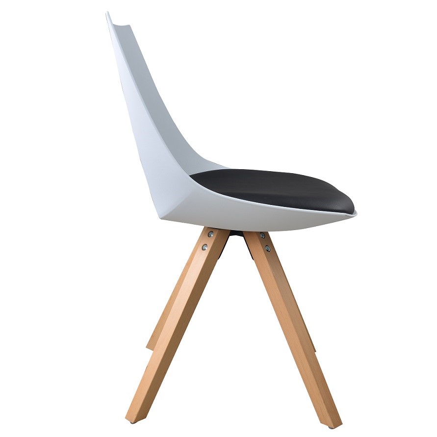 Esszimmerstuhl Gusto Weiß-Schwarz Küchenstuhl aus Holz mit Sitzschale + Sitzkissen aus Kunstleder 8 Stück