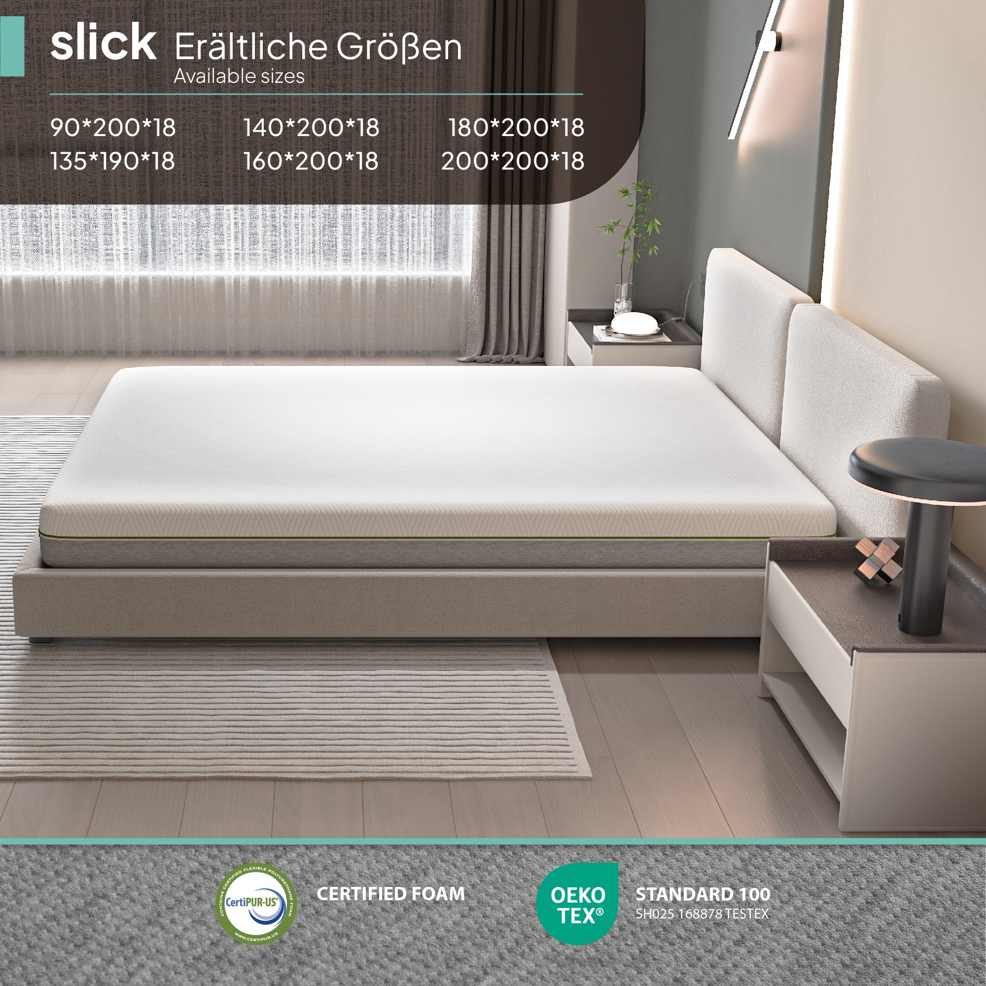 Matratze Slick 2 – Doppelseitig wendbare Viskoelastik-Matratze mit 7 ergonomischen Zonen