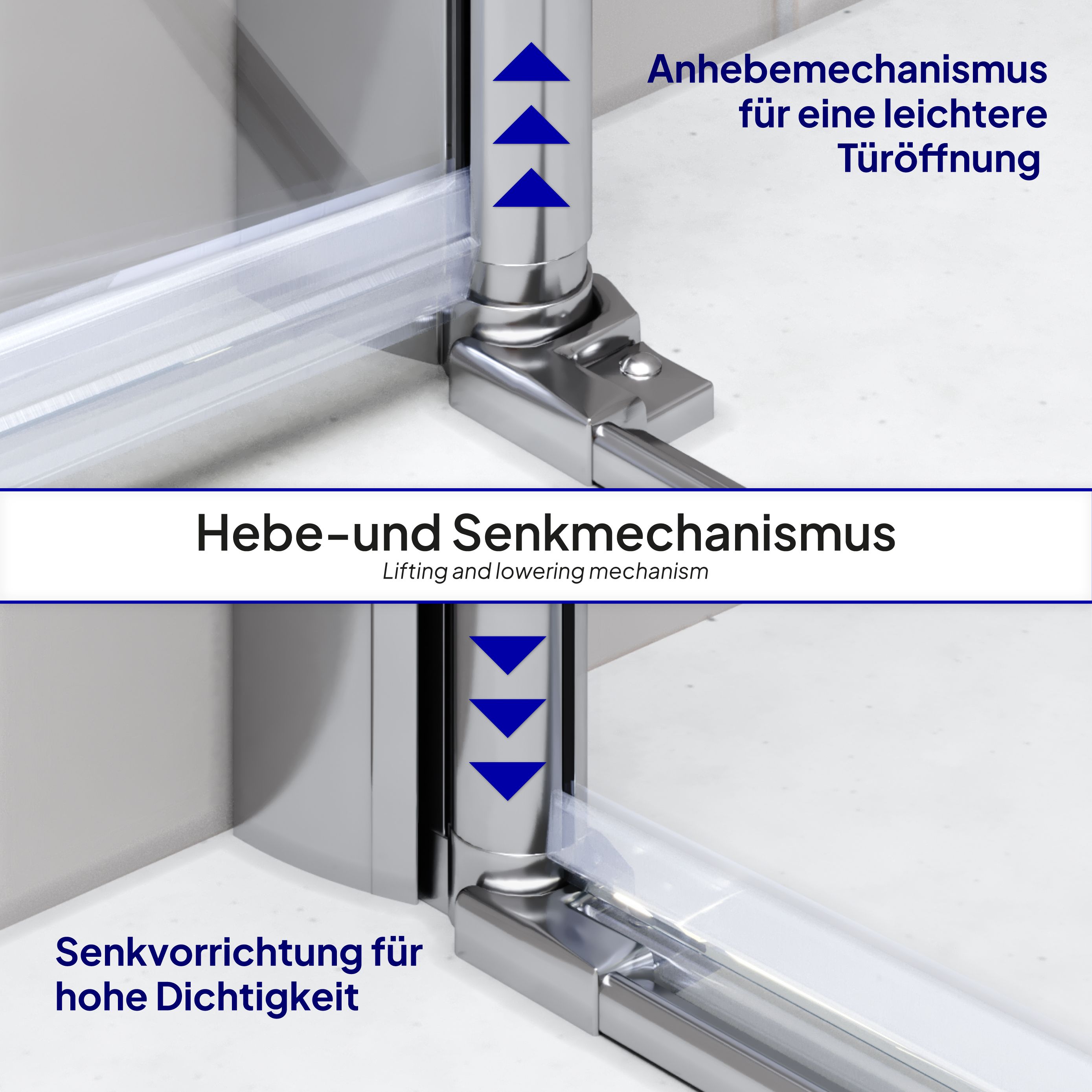 Corner Entry Gaia with Pivot Doors made of ESG Safety Glass Gaia – Eckeinstieg mit Pendeltüren aus ESG Sicherheitsglas