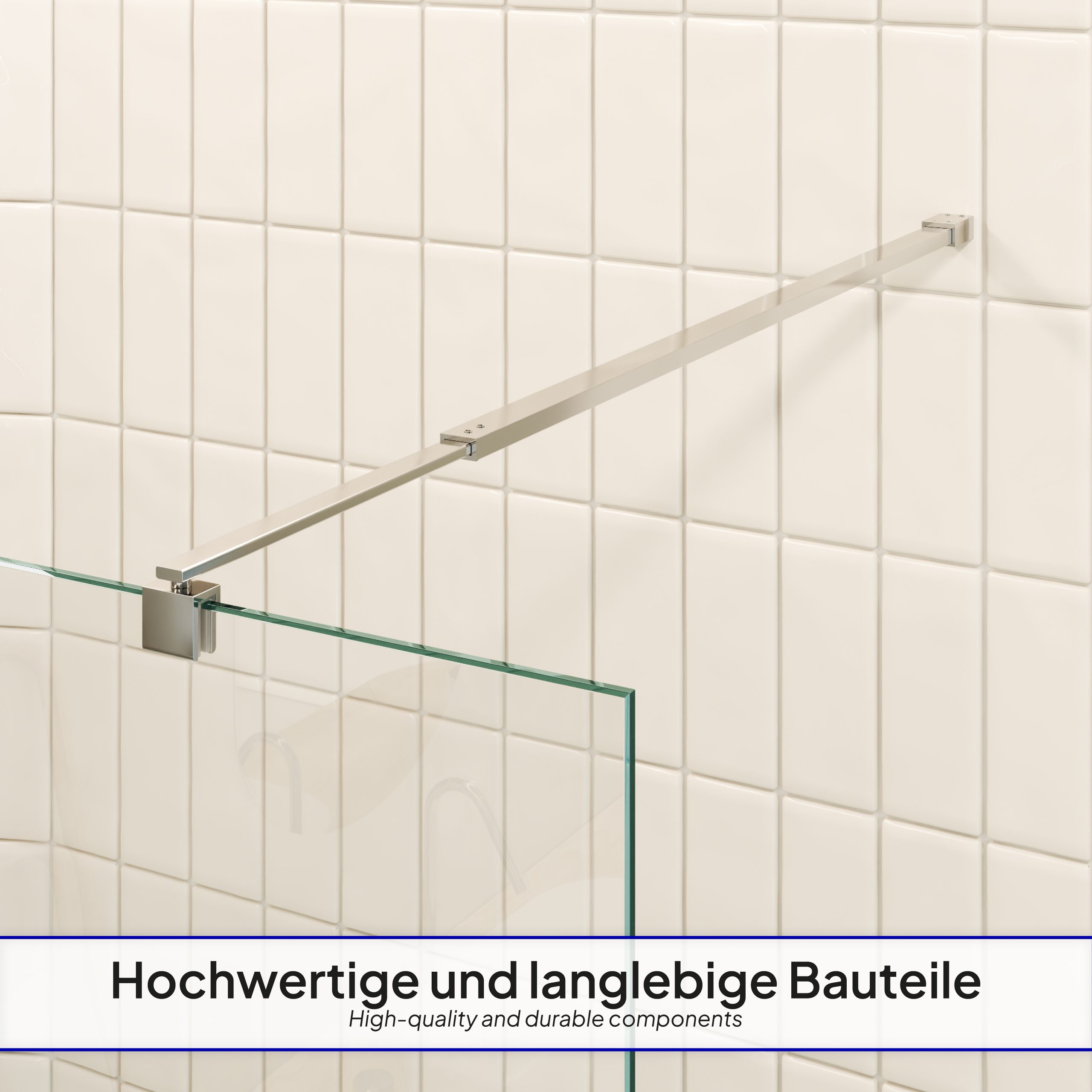 Walk-In Shower Fiona made of 10 mm thick ESG safety glass and stainless steel profile.