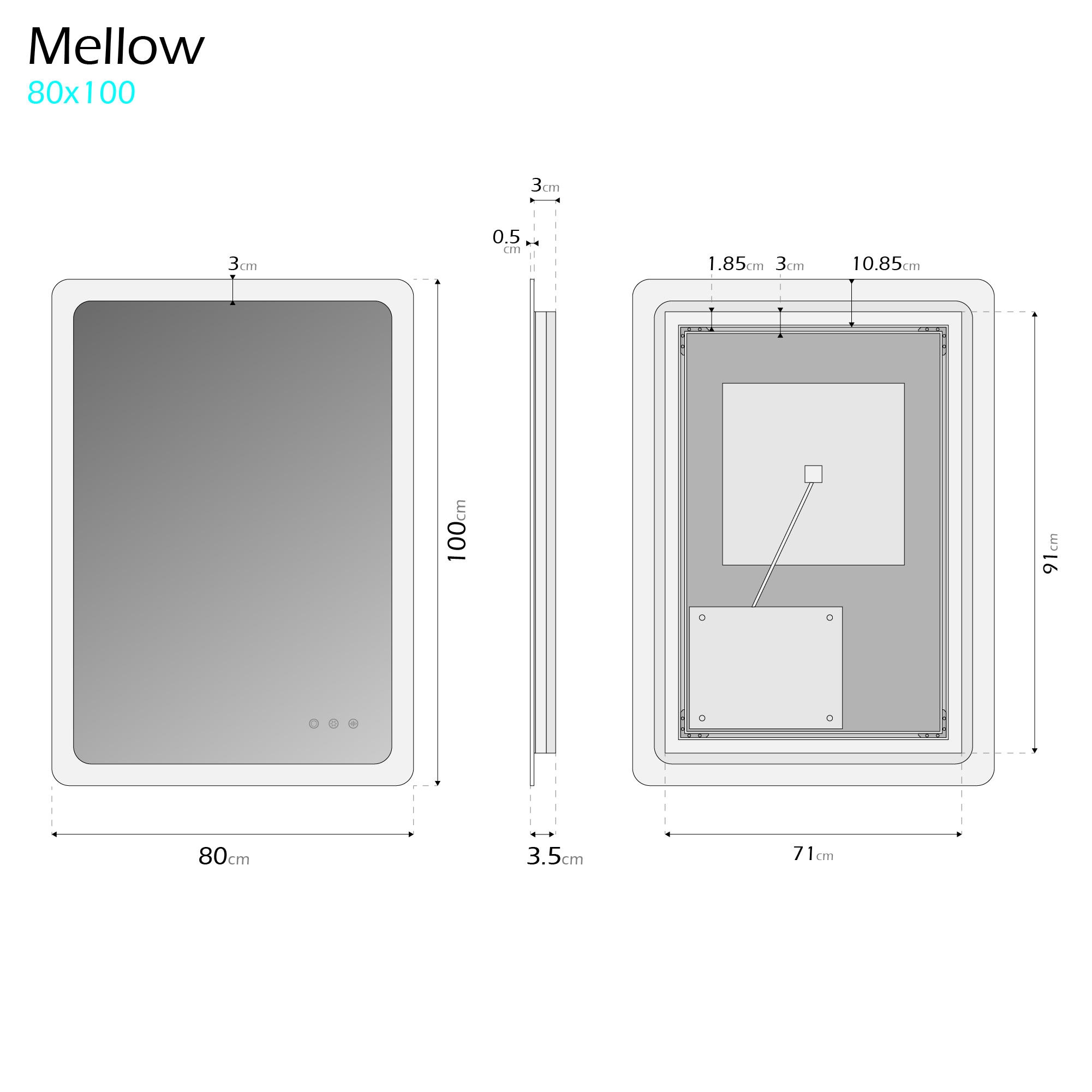 LED Badspiegel Mellow Badezimmerspiegel mit dimmbarer Beleuchtung, Farbwechsel und Antibeschlag-Funktion IP44 80 x 100 cm