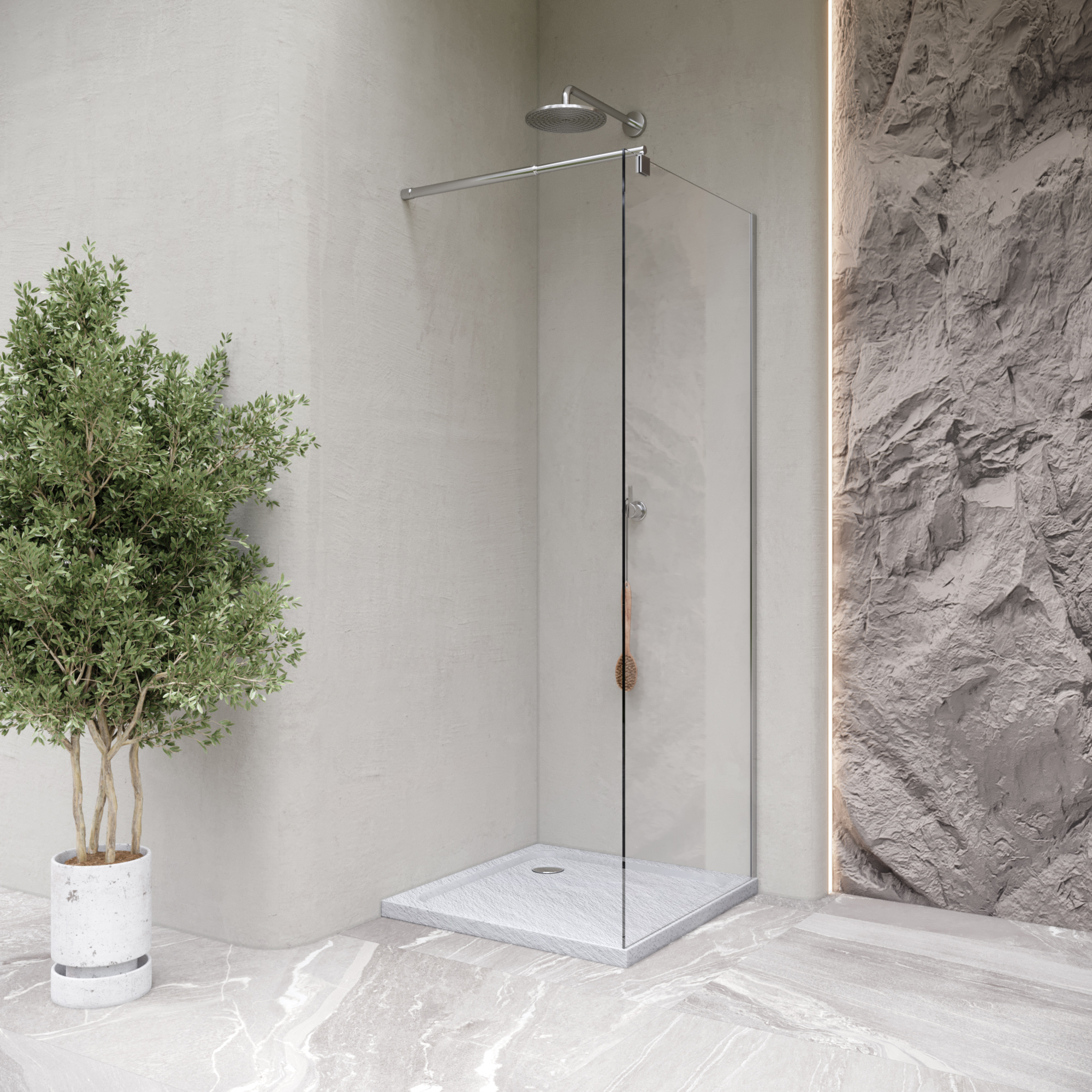 01.jpg Tray – Shower Shimmer STONE made of sanitary acrylic including drainage set - White