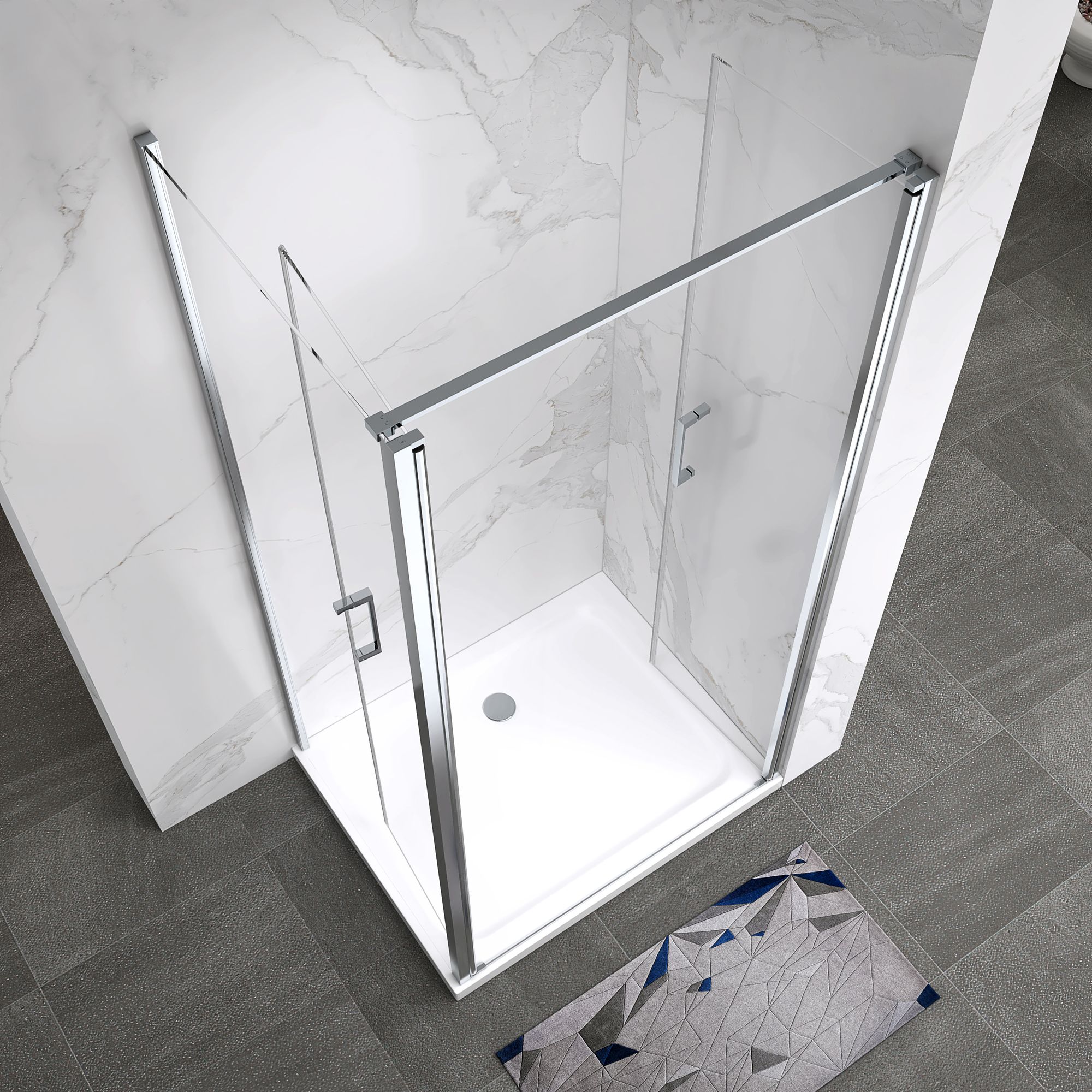 Shower Door Lara with Hinged Doors and Stainless Steel Handles, 68-104 cm, made of ESG Safety Glass