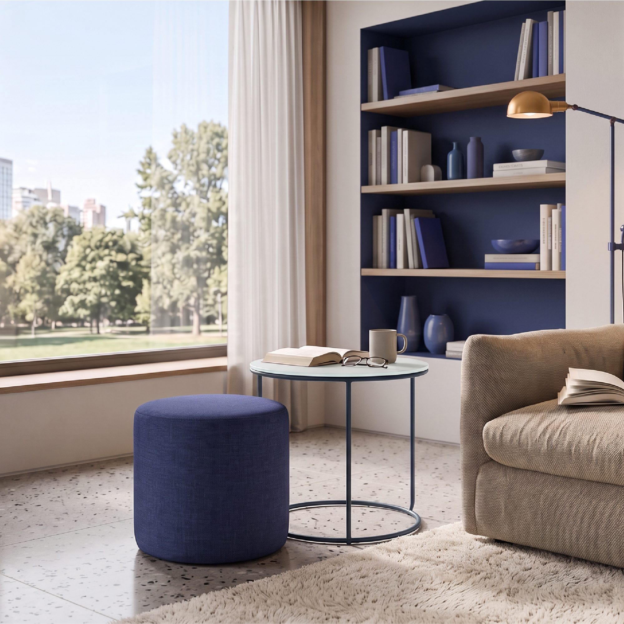 Side Table with Stool JASPER - Round Coffee Table 40x40 cm Gray-Navy N4