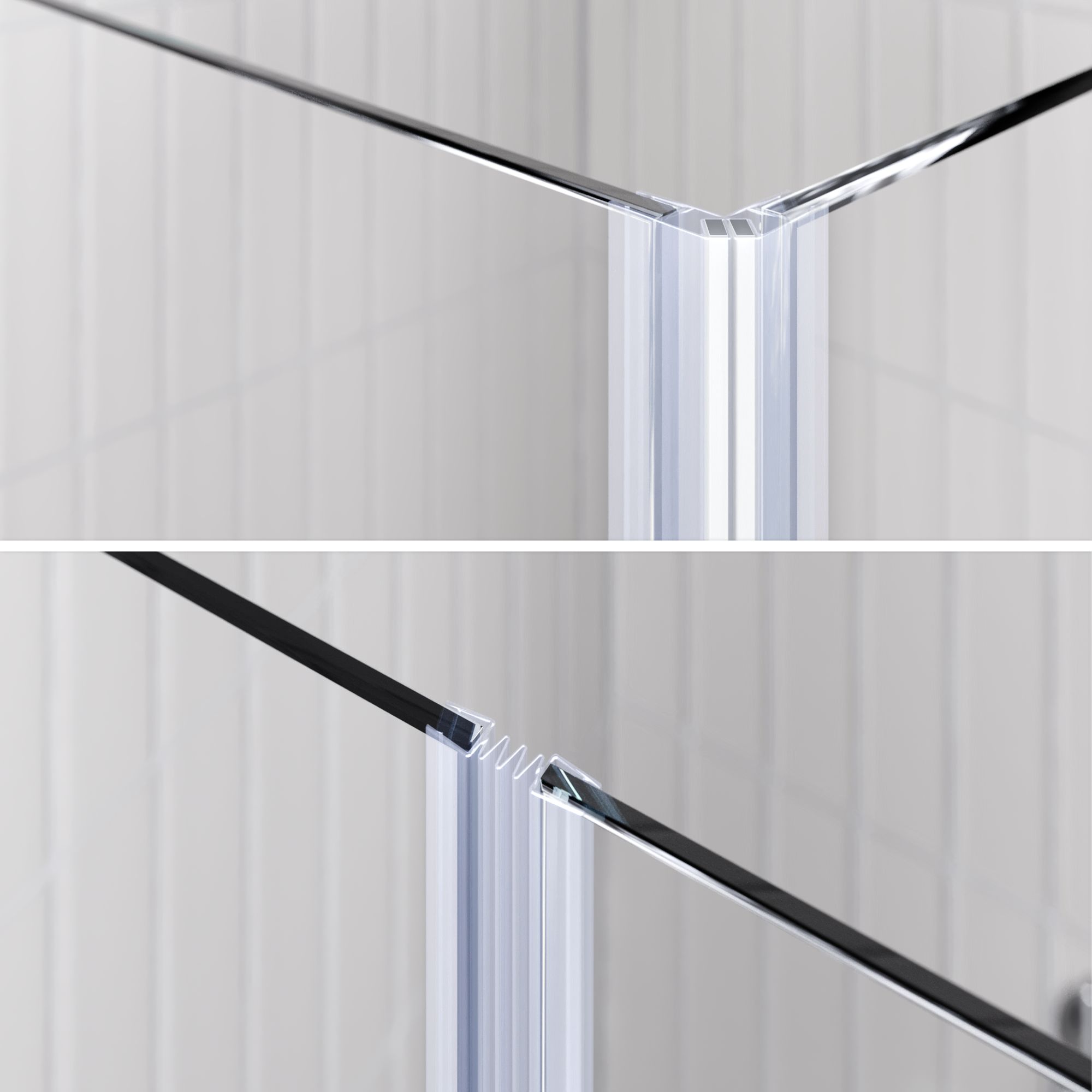 Eckeinstieg Emma mit Falttüren aus teilsatiniertem ESG Sicherheitsglas Eckeinstieg Emma mit Falttüren aus teilsatiniertem ESG Sicherheitsglas