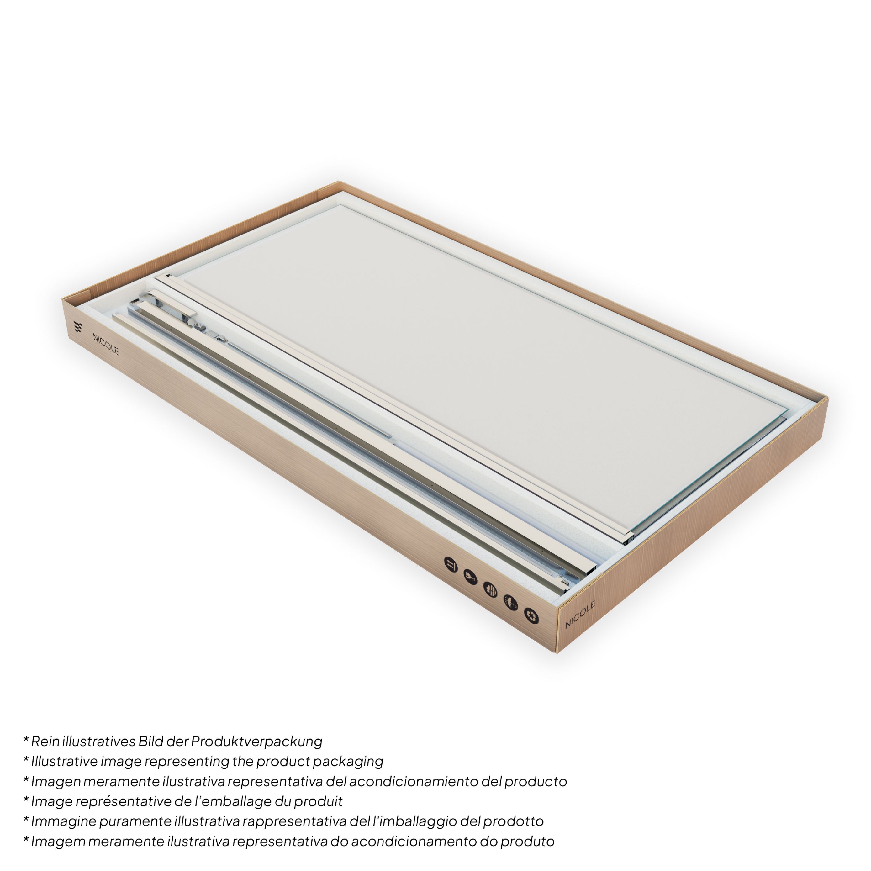 Front-entry Nicole with folding door made of 8 mm tempered safety glass. Nicole – Fronteinstieg mit Klapptür aus 8 mm ESG Sicherheitsglas