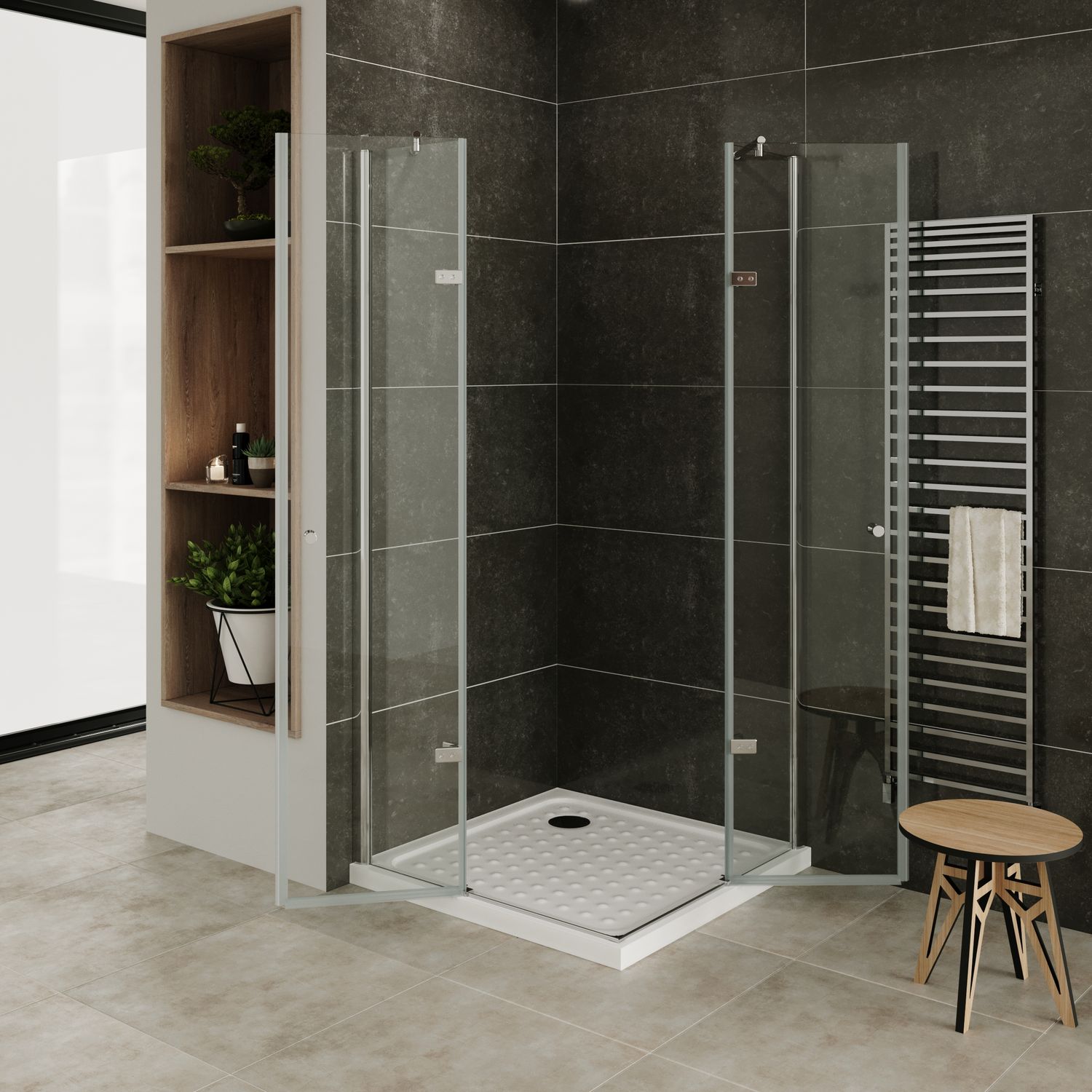 Eckeinstieg Maria mit Klapptüren aus 8 mm ESG Sicherheitsglas Eckeinstieg Maria mit Klapptüren aus 8 mm ESG Sicherheitsglas