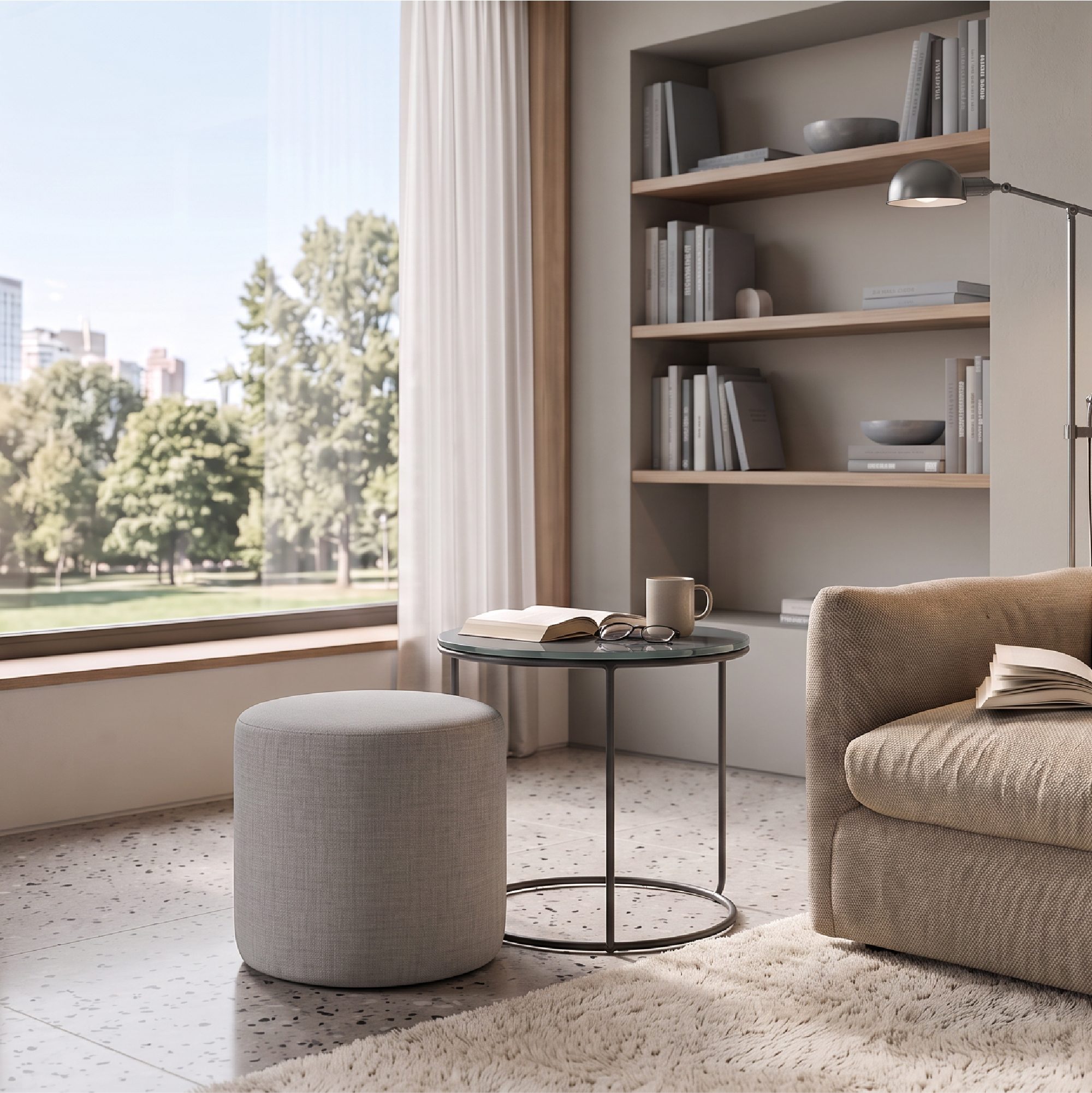 Side Table with Stool JASPER - Round Coffee Table 40x40 cm Black-Grey N7