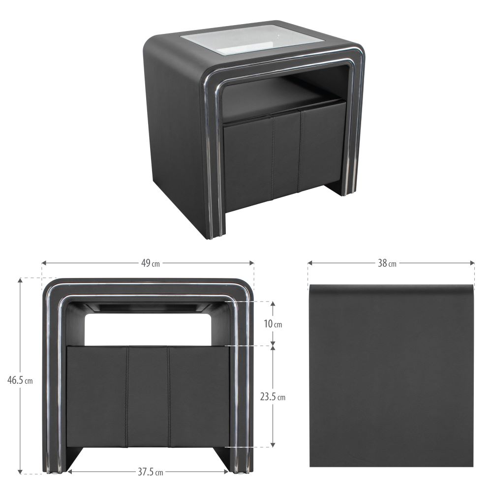 Nachttisch Kommode Nachtkonsole Schwarz aus hochwertigem Kunstleder - S85 Nachttisch Kommode Nachtkonsole Schwarz aus hochwertigem Kunstleder - S85