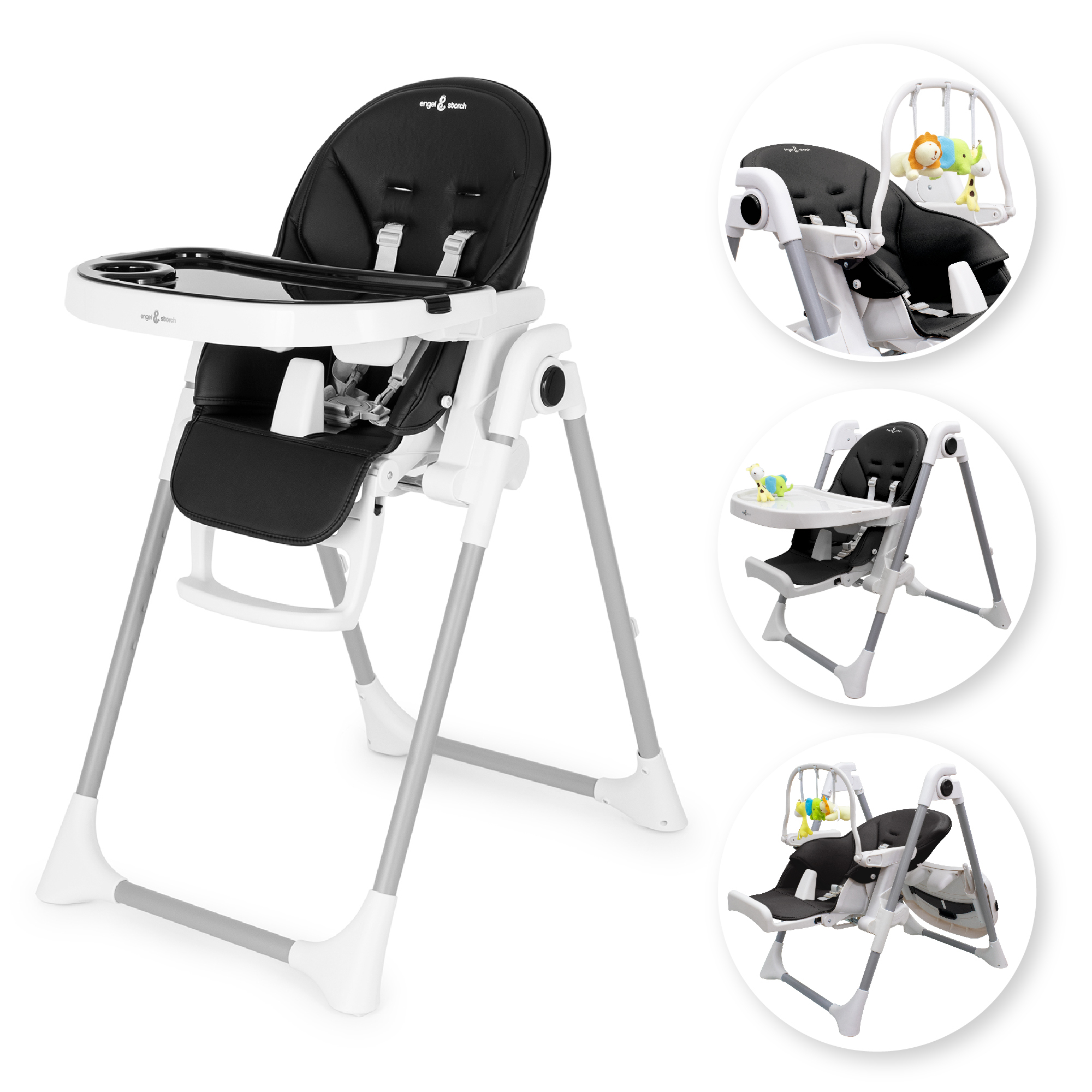 Kinderhochstuhl TANELI Babystuhl Verstellbar Klappbar inkl. Spielebogen Kinderhochstuhl TANELI Babystuhl Verstellbar Klappbar inkl. Spielebogen Schwarz