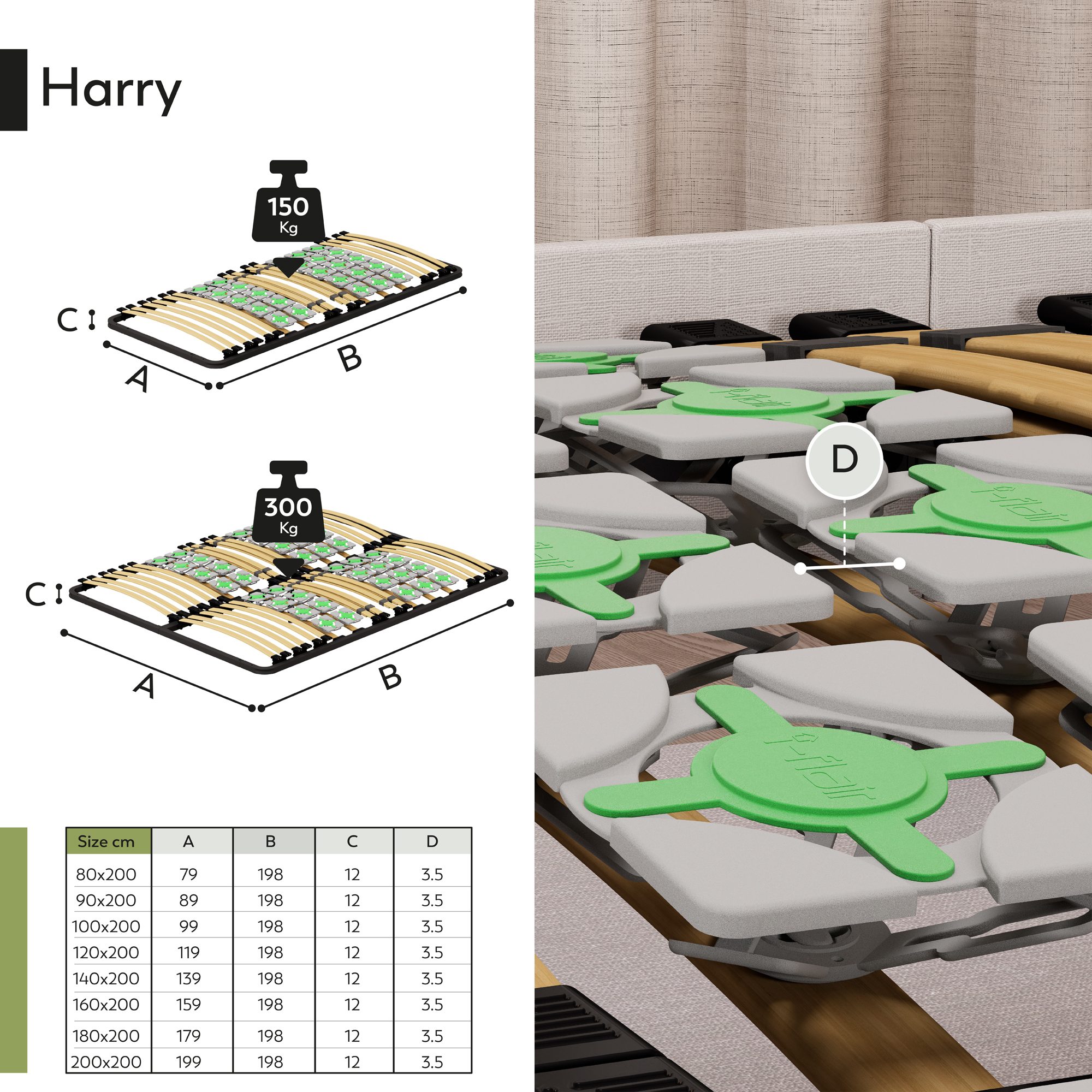 Tellerlattenrost HARRY mit stabiler Metallrahmen - ergonomisch und verstellbar