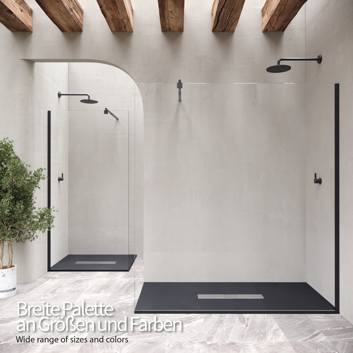 SMC Duschwanne Lumia in Schieferoptik inkl. Ablaufgarnitur Schwarz SMC Shower Tray Lumia in Slate Finish with Black Drain Assembly