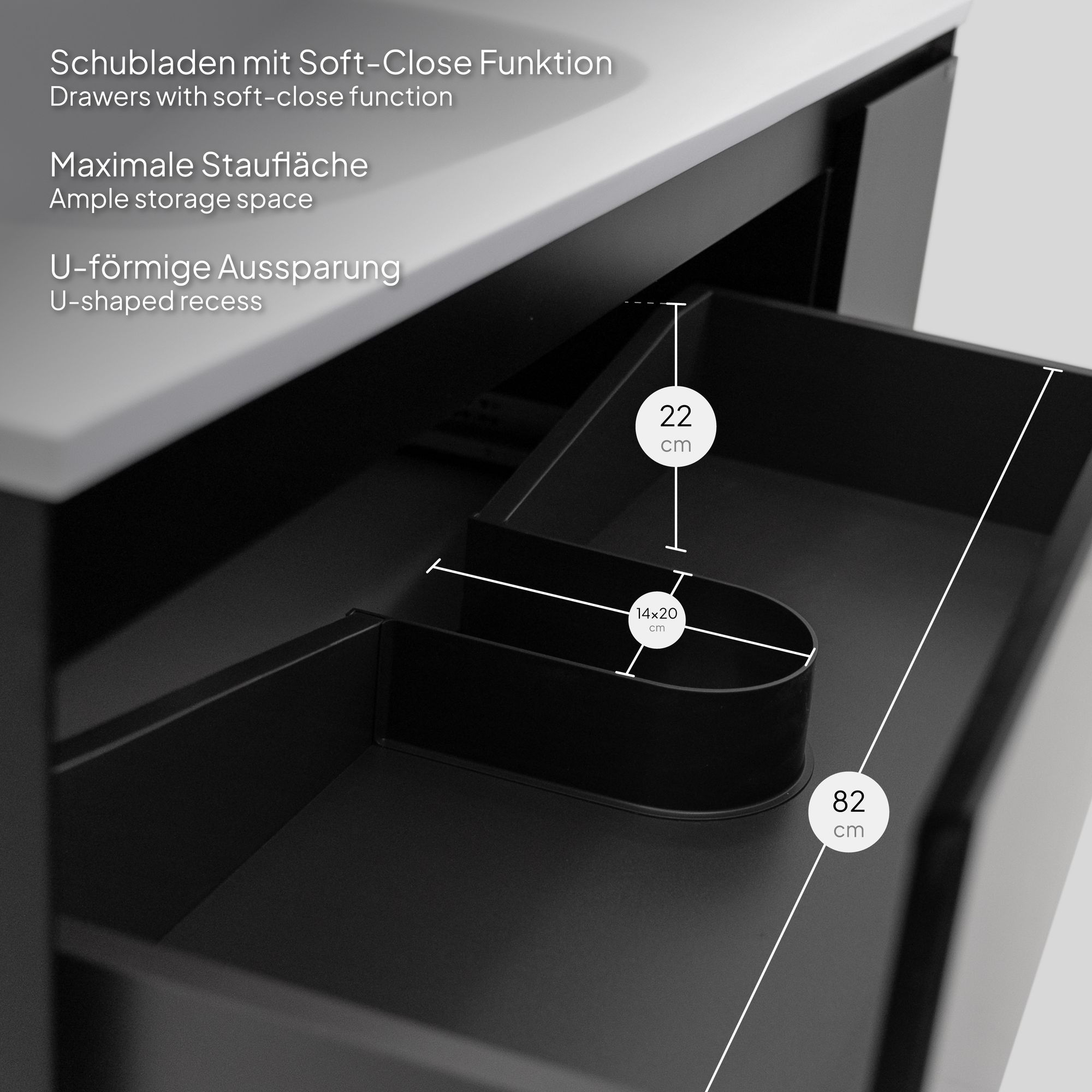 adezimmermöbel Dafne – 120 cm Schwarz Matt, Softclose & runder LED-Spiegel adezimmermöbel Dafne – 120 cm Schwarz Matt, Softclose & runder LED-Spiegel