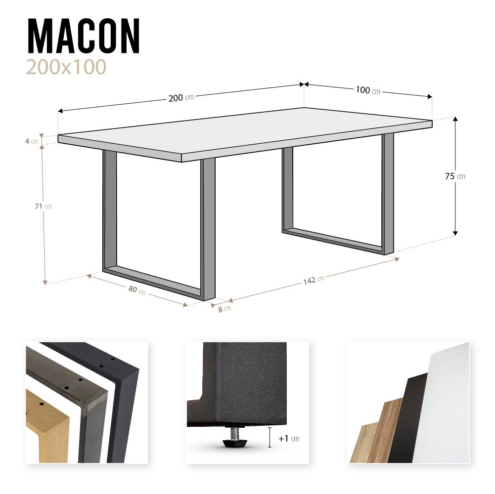 Esszimmertisch MACON Kufentisch Holztisch Esstisch - Eiche + Schwarz 200x100 cm