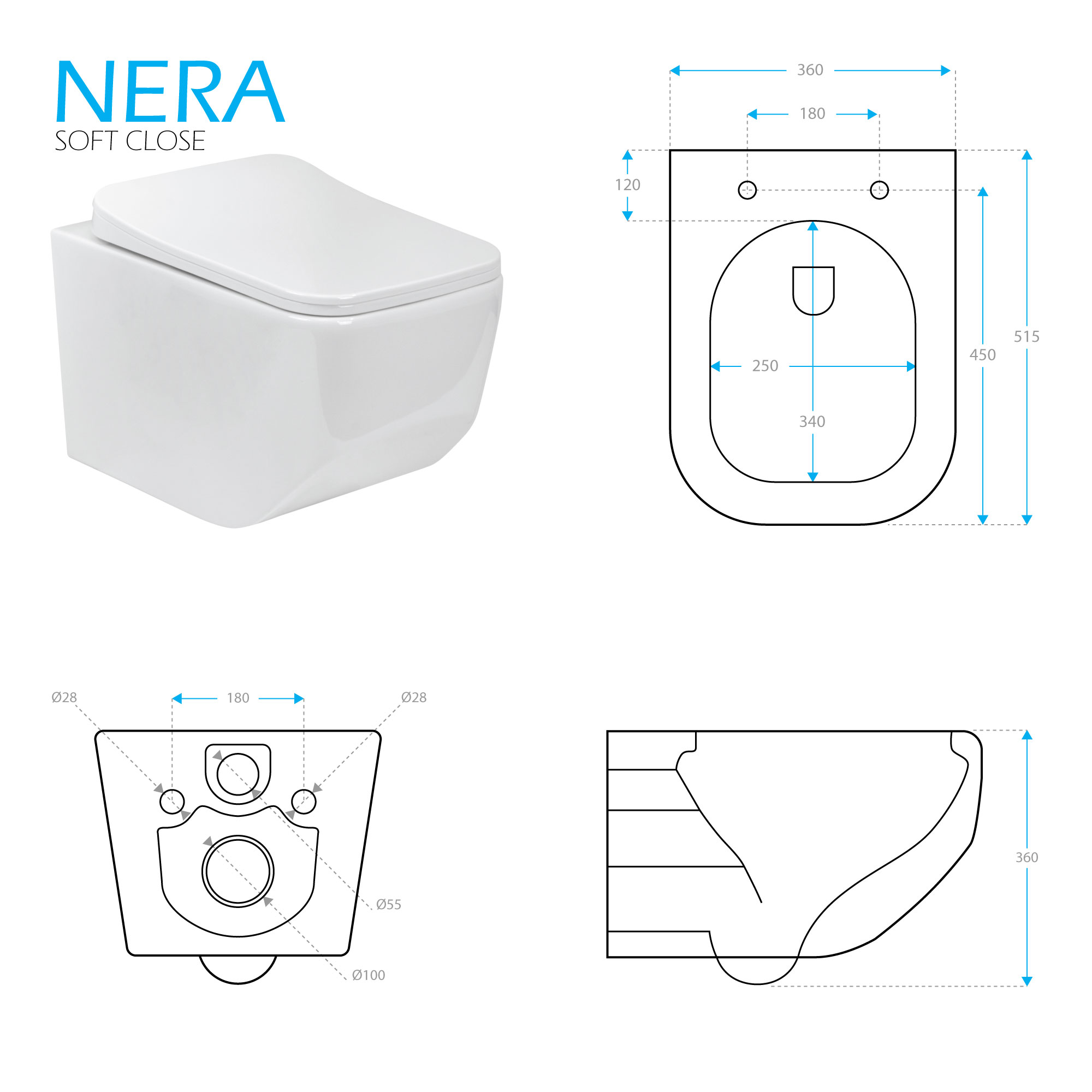 Toilette Hänge WC Spülrandlos inkl. WC Sitz mit Softclose Absenkautomatik NERA Toilette Hänge WC Spülrandlos inkl. WC Sitz mit Softclose Absenkautomatik NERA