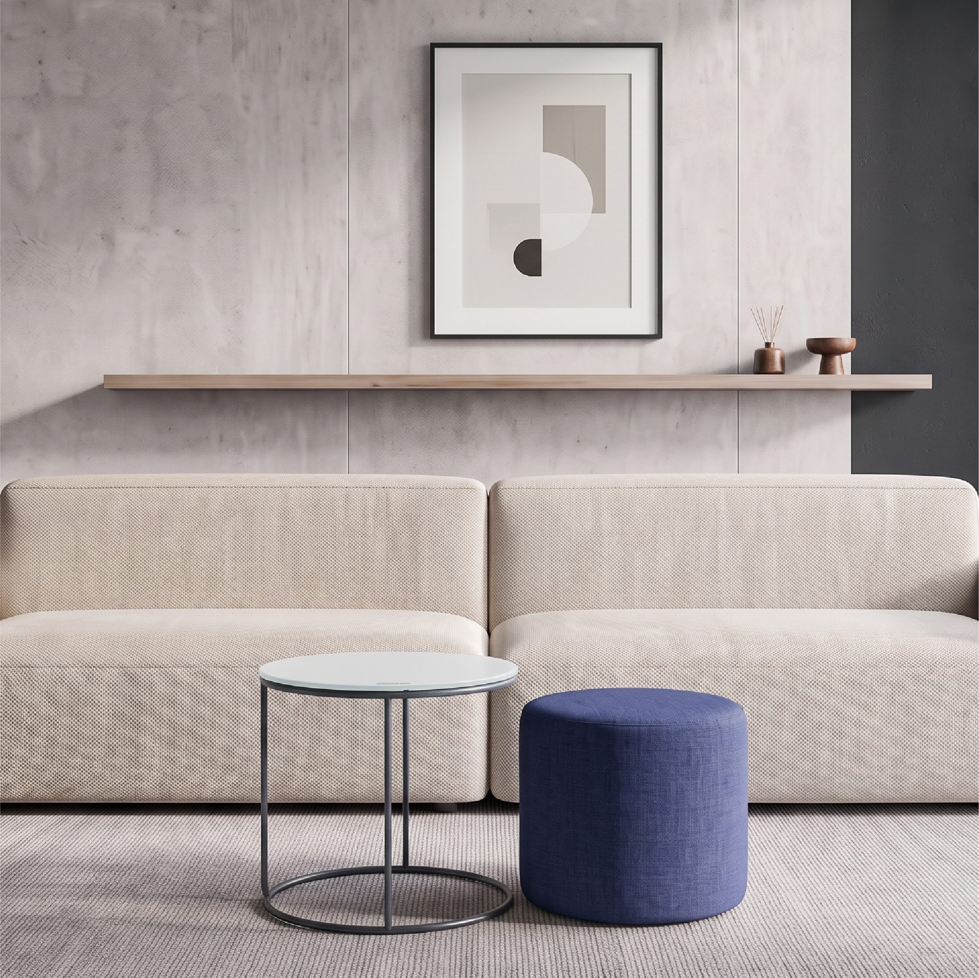 Side Table with Stool JASPER - Round Coffee Table 40x40 cm Gray-Navy N4