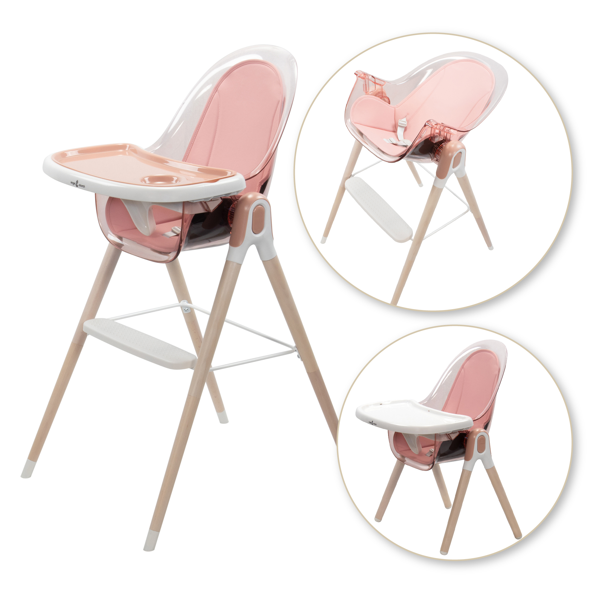 Kinderhochstuhl ARTO Kinderstuhl mit Esstablett und Stuhl Kinderhochstuhl ARTO Kinderstuhl mit Esstablett und Stuhl Transparent Rosa