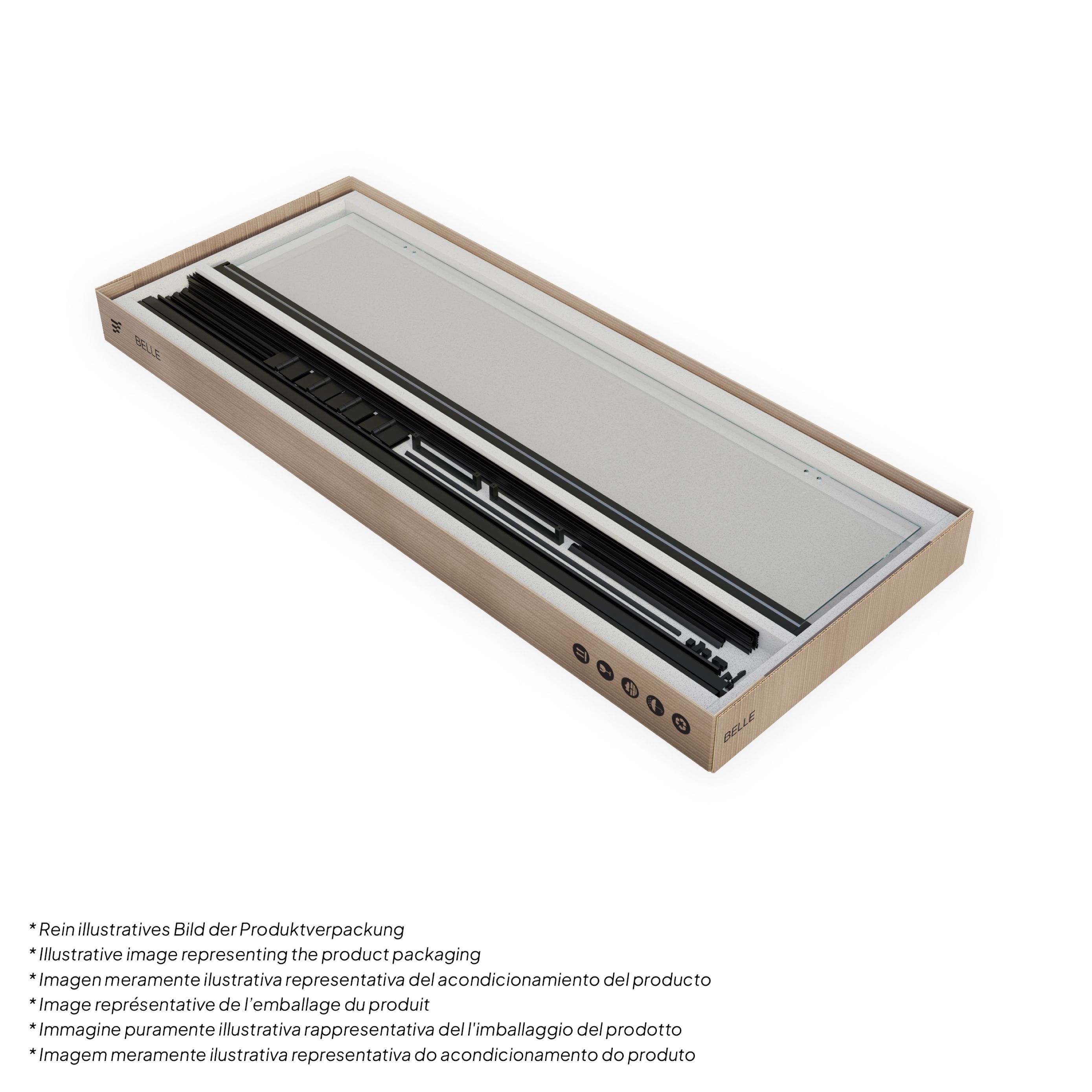 Corner entry Belle with folding doors and black profiles made of ESG safety glass. Corner entry Belle with folding doors and black profiles made of ESG safety glass.