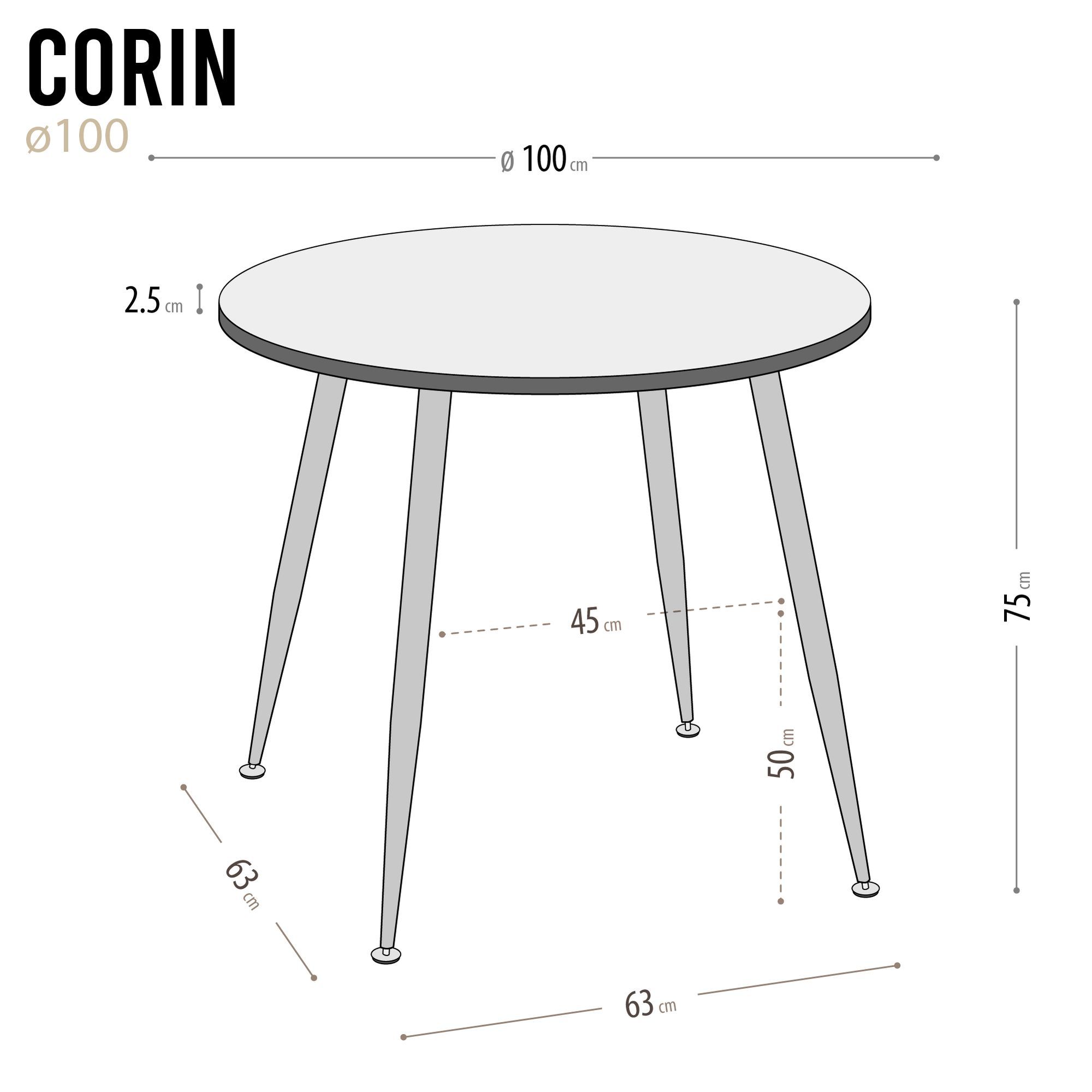 CORIN – Esszimmer-Tisch | Tischplatte: Glas in weißer Marmor Optik | Beine: Holz