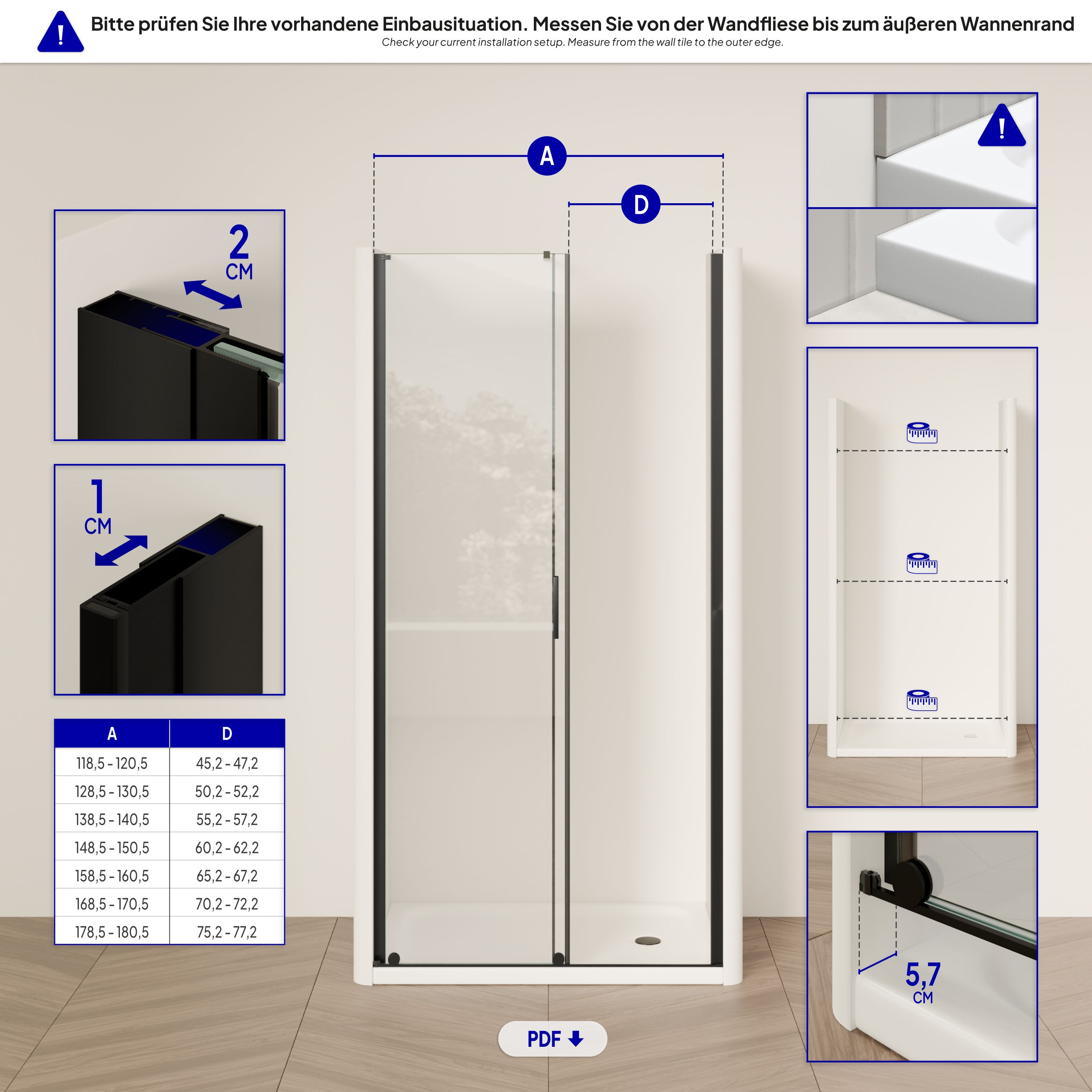 Shower Door Niche Door NADINE with Sliding Door in Black made of 8mm Tempered Clear Glass NADINE – Shower Door Niche Door with Sliding Door in Black made of 8mm Tempered Clear Glass