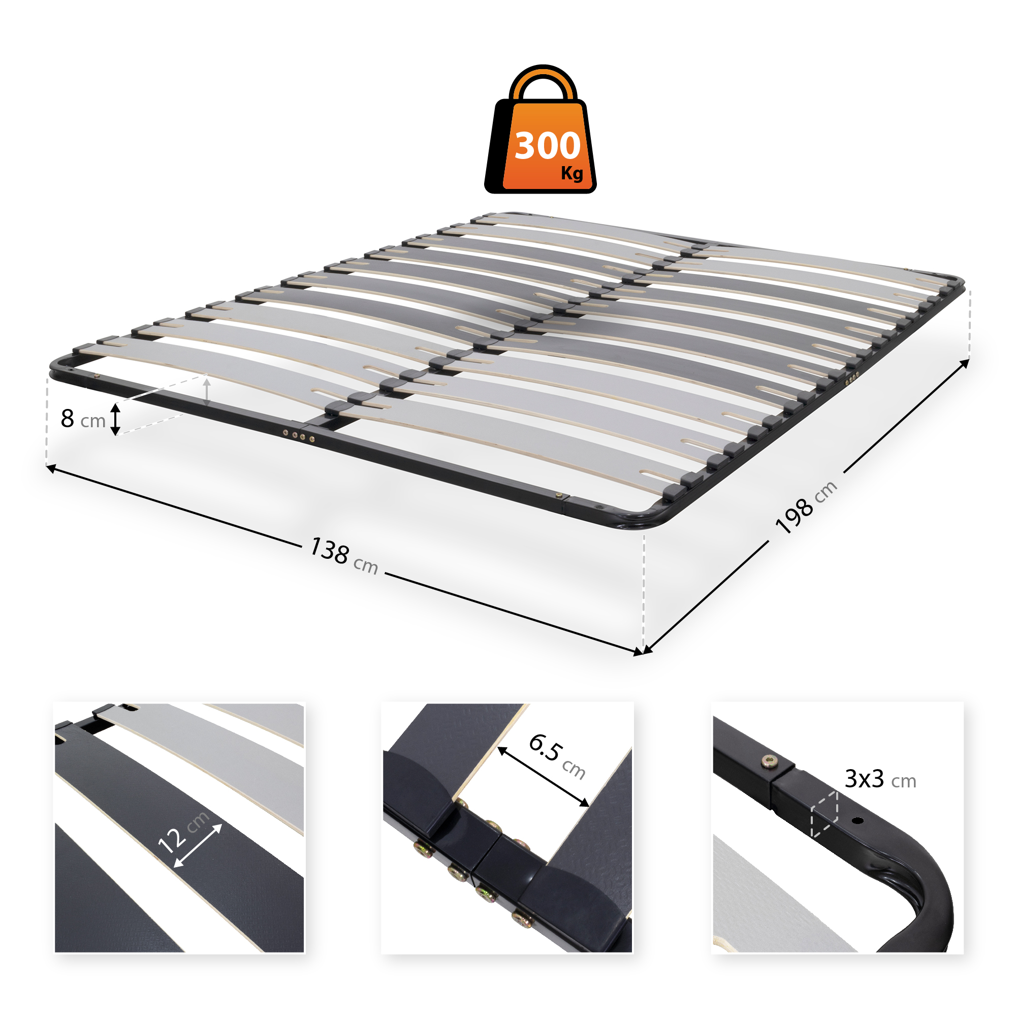 Slatted Frame DECK with Sturdy Metal Frame - Suitable for All Mattresses