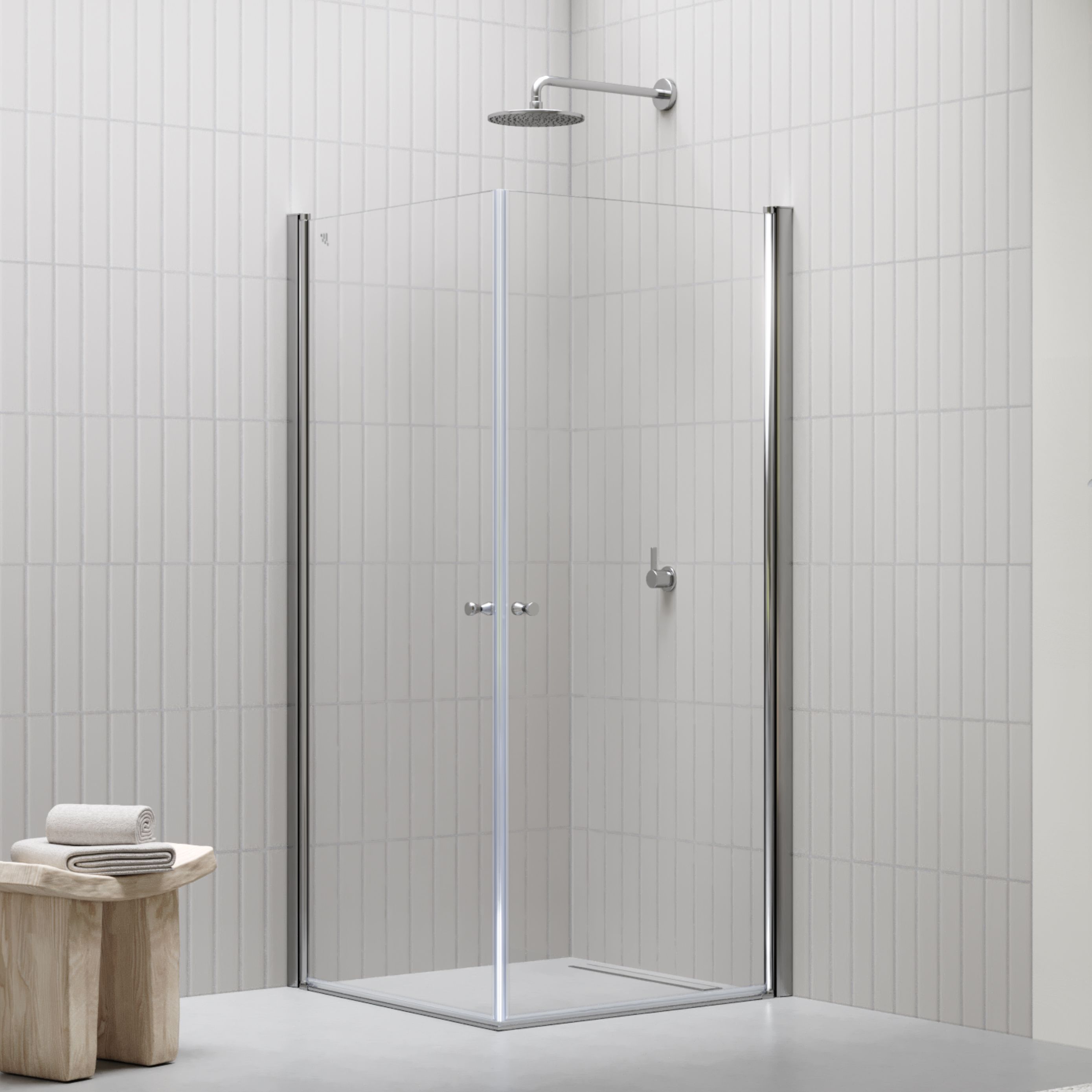 Corner Entry Gaia with Pivot Doors made of ESG Safety Glass Corner Entry Gaia with Pivot Doors made of ESG Safety Glass