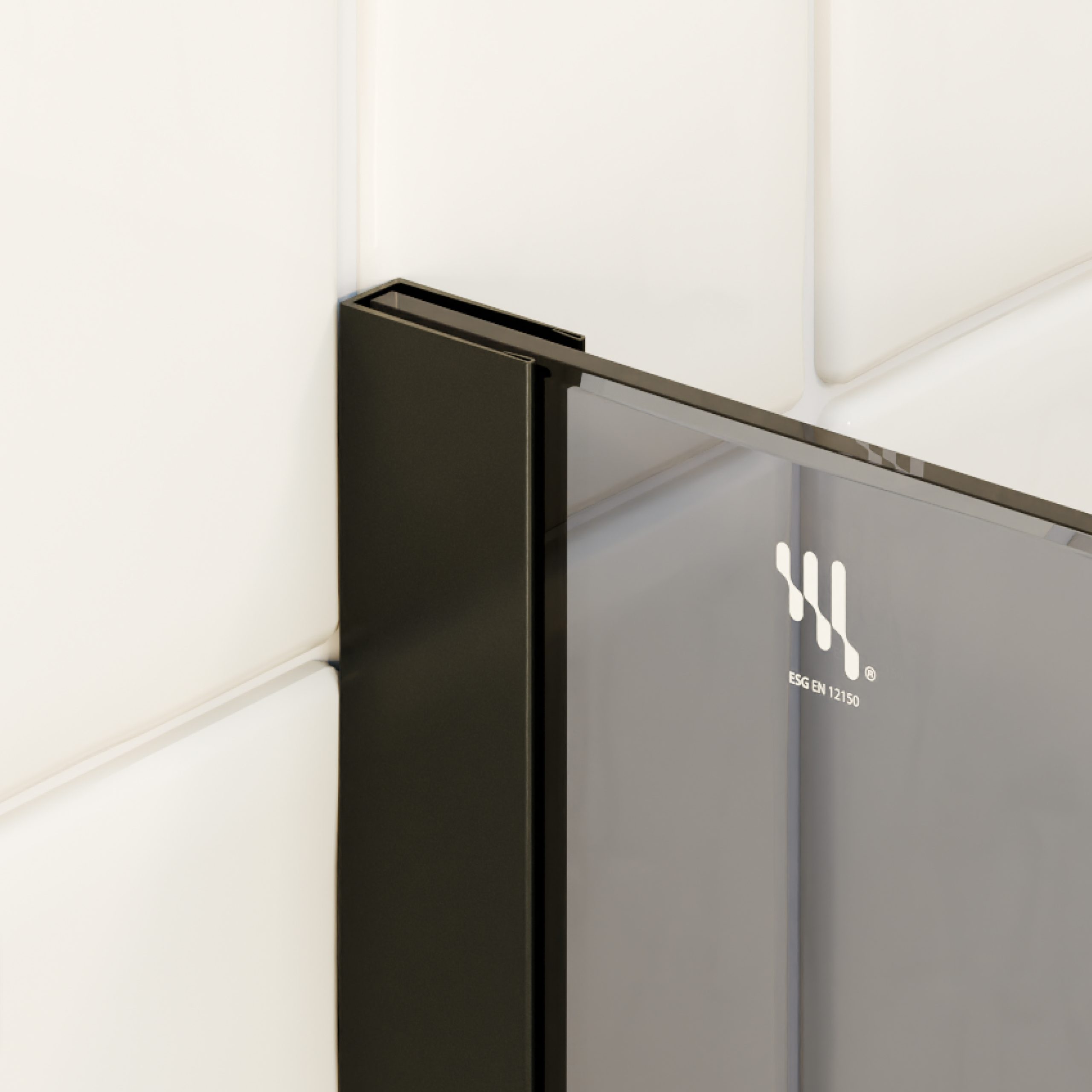 Walk-In Shower Fiona made of 10 mm thick gray ESG safety glass and black aluminum profile. Fiona – Walk-In Shower made of 10 mm thick gray ESG safety glass and black aluminum profile.
