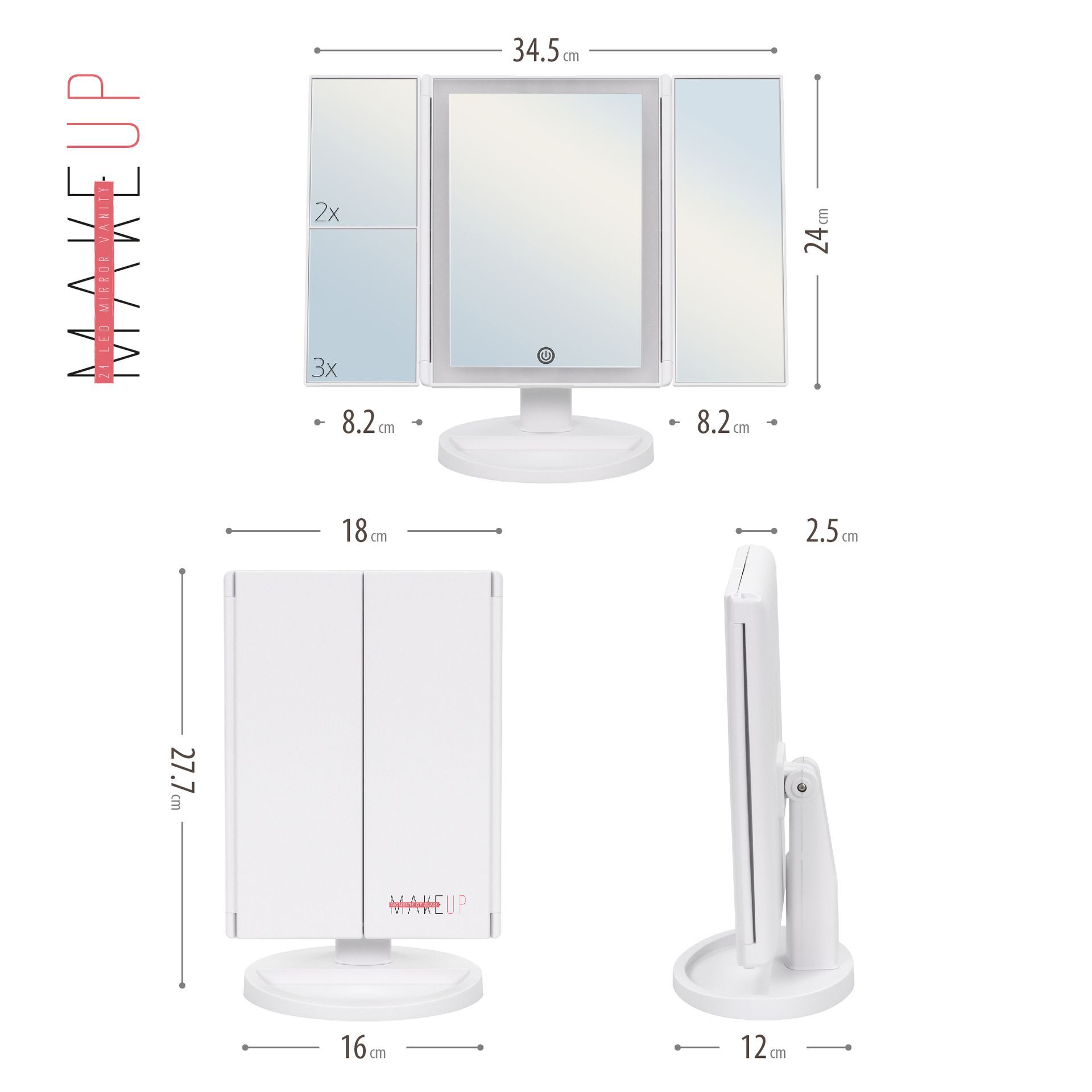Schminkspiegel mit Vergrößerung MakeUp STRIPE mit dimmbarer LED Lichtleiste Schminkspiegel mit Vergrößerung MakeUp STRIPE mit dimmbarer LED Lichtleiste