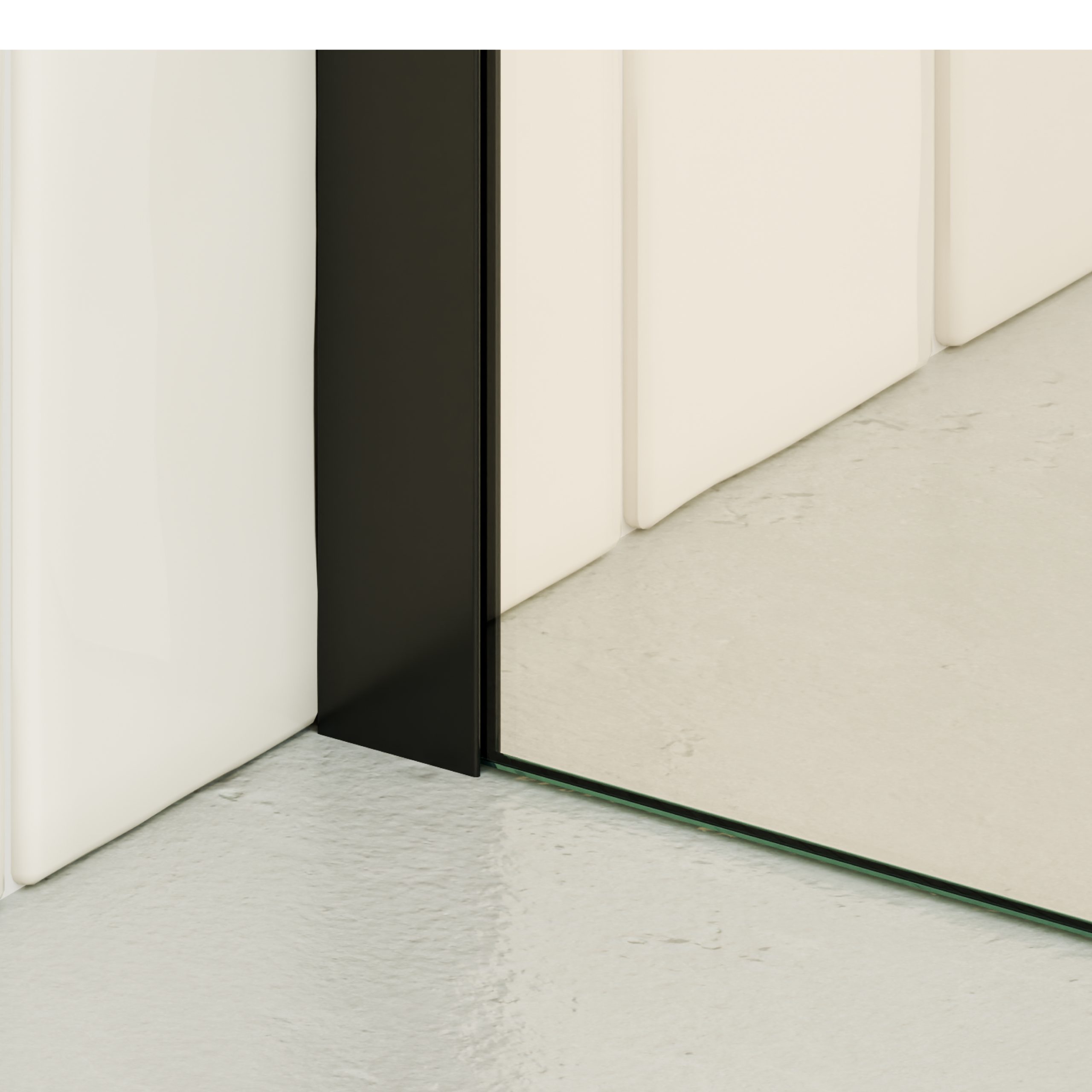 Walk-In Shower Fiona made of 10 mm thick ESG safety glass and black aluminum profile.