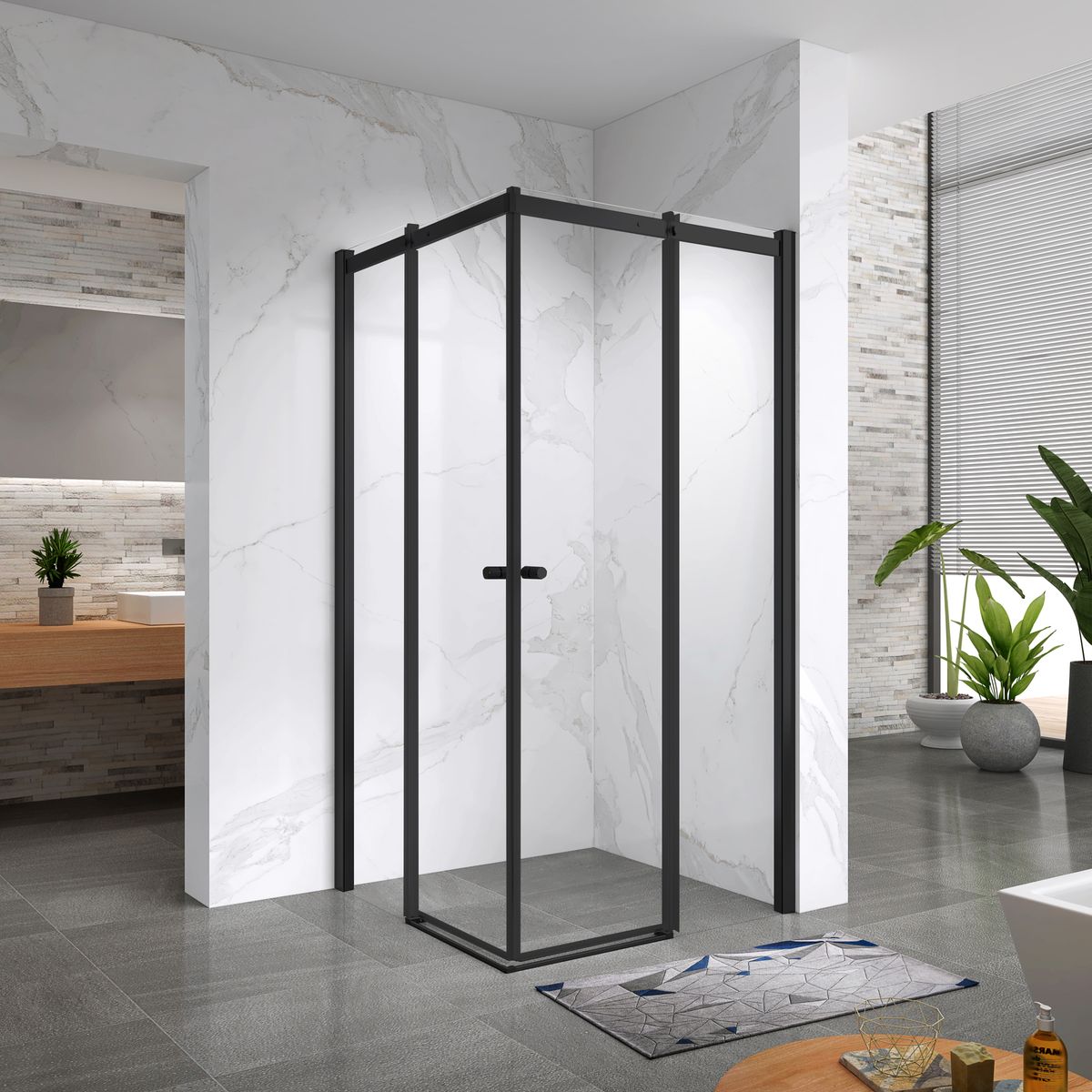 Corner Entry Kaylee BLACK with Sliding Doors Made of ESG Safety Glass