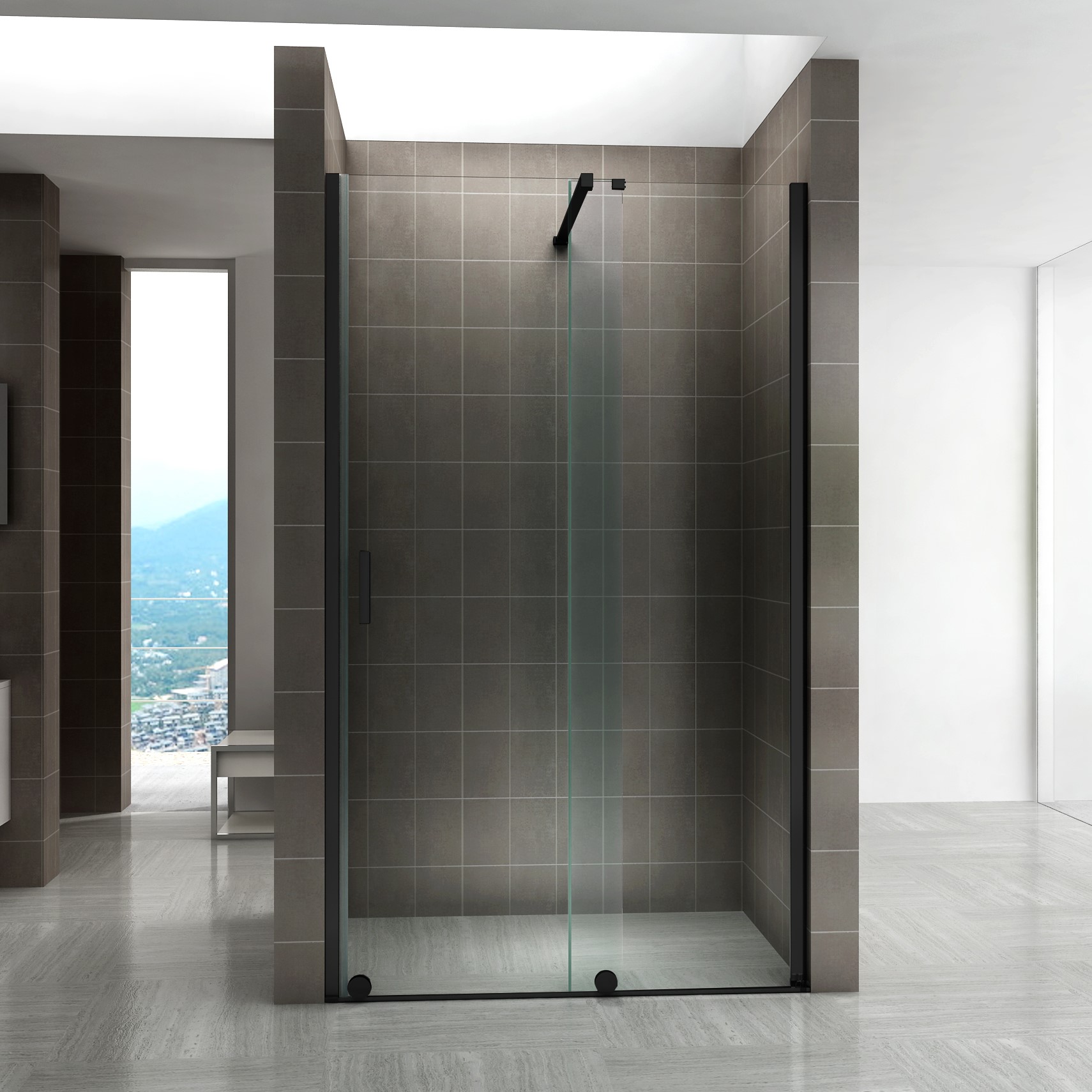 Schiebetür Duschabtrennung NADINE für Duschnische Duschtür Nischenschiebetür in Black 8mm ESG Sicherheitsglas Klarglas 180x200 cm
