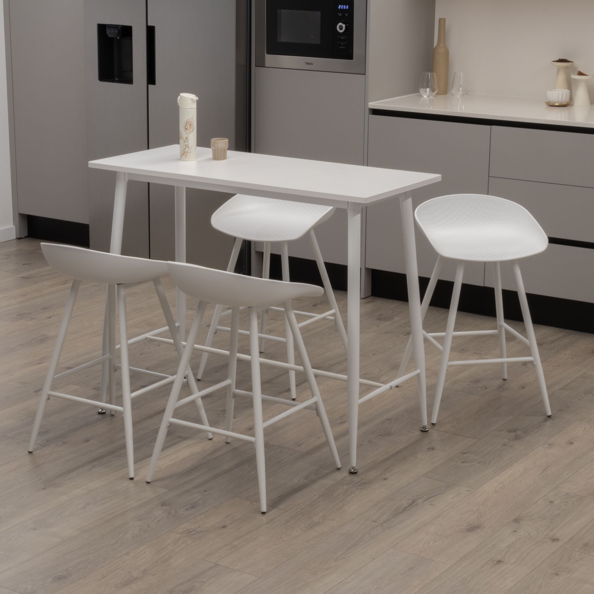 Set Tisch Edward + 4 Stühle Pollok Weiß Edward – Set Tisch + 4 Stühle Pollok Weiß