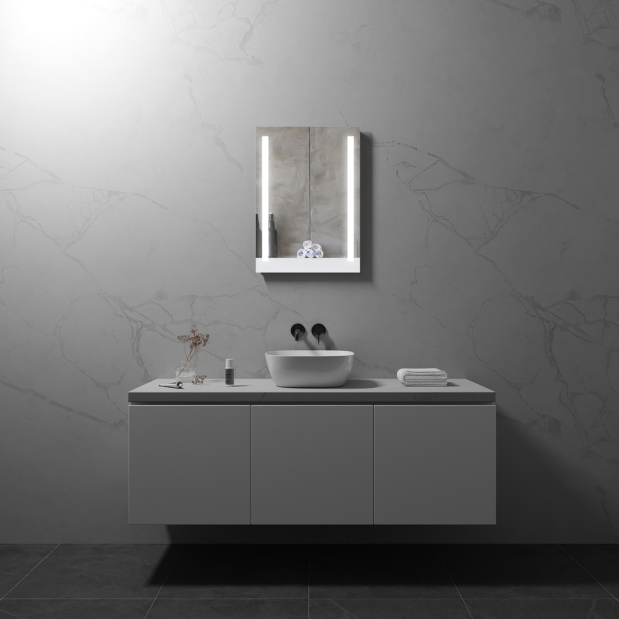 LED Badezimmer Spiegel Beam mit 2 dimmbaren Lichtstreifen, Antibeschlag-Funktion und Farbwechsel LED Bathroom Mirror Beam with 2 Dimmable Light Strips, Anti-Fog Function, and Color Change Feature