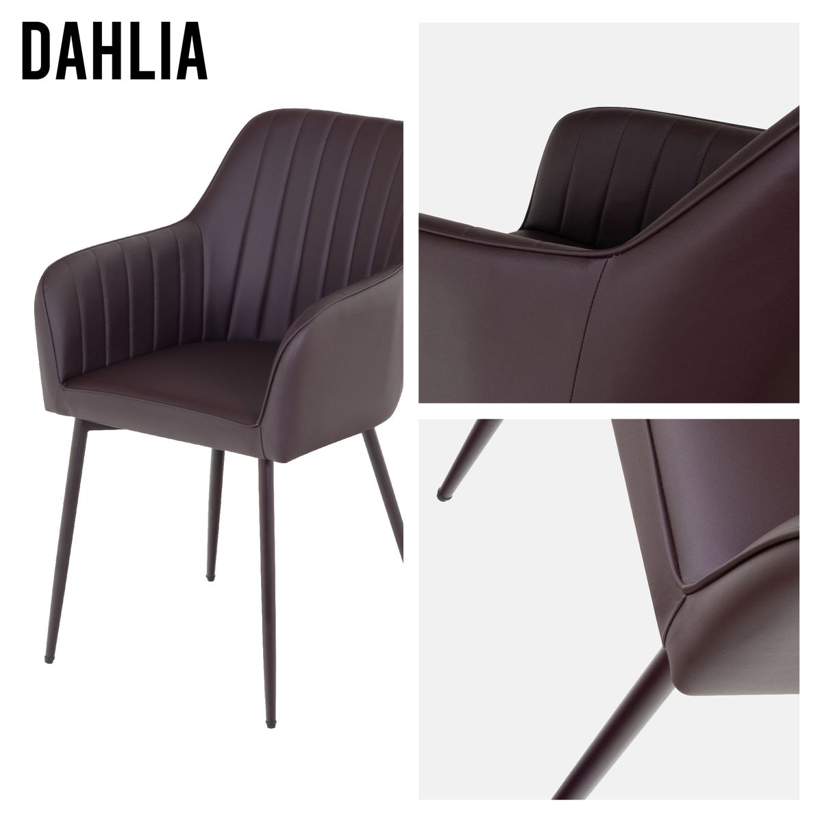 Esszimmerstuhl Wohnzimmerstuhl Dahlia Braun aus Kunstleder