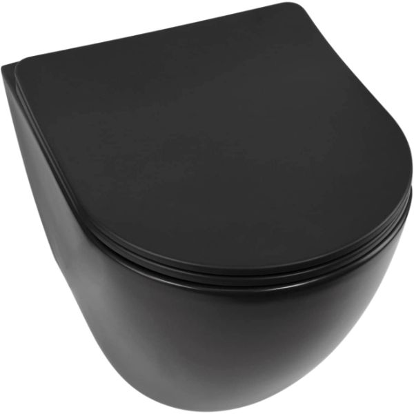 Toilette Hänge WC Spülrandlos inkl. WC Sitz mit Absenkautomatik SOFTCLOSE + abnehmbar Franco Schwarz MATT