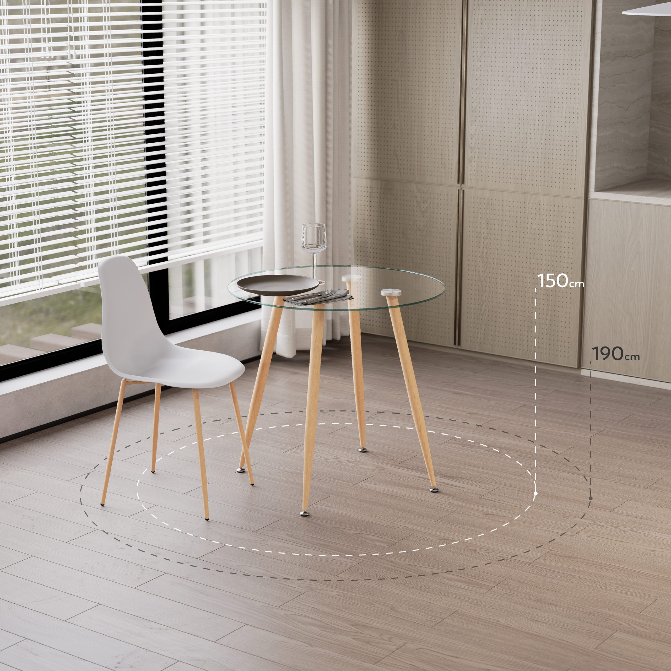CORIN – Esszimmer-Tisch | Tischplatte: Transparentes Glas | Beine: Holz