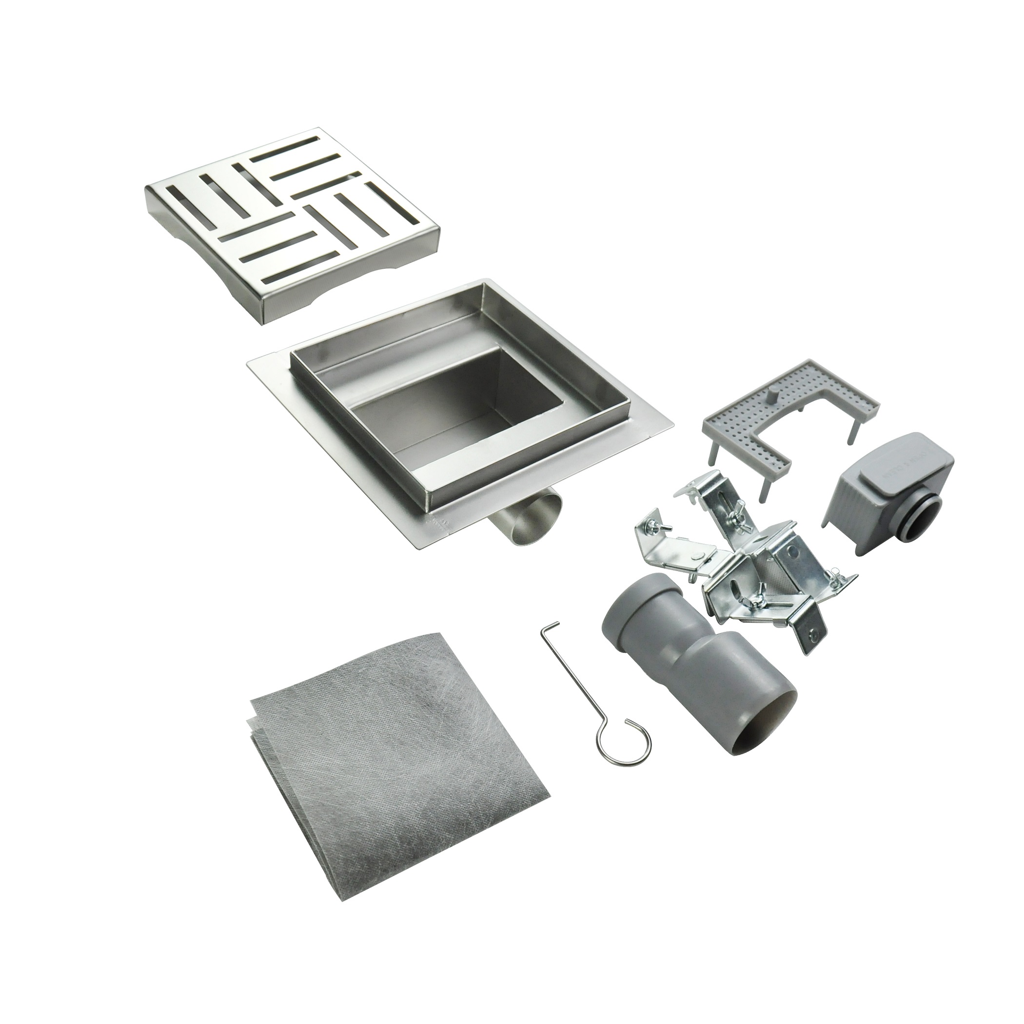 Square Shower Drain Q3 in Stainless Steel for Low-Profile Installation with Slot Design