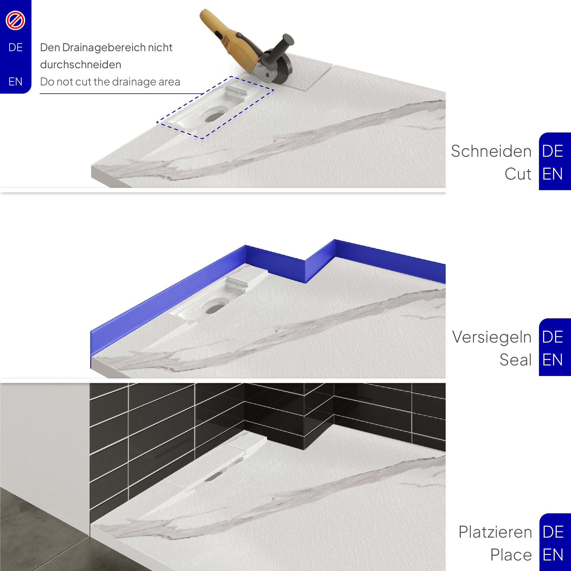SMC Shower Tray Polar in Marble Look with Drain Assembly - White
