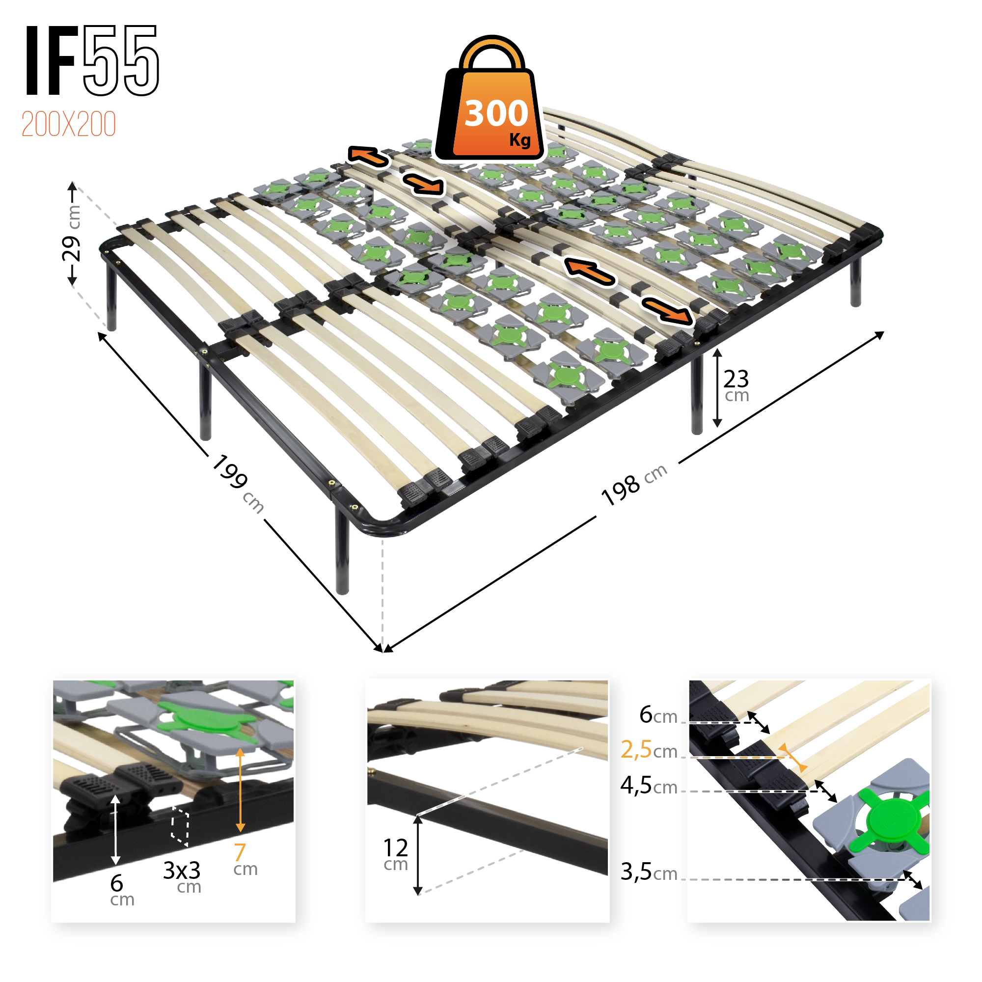 Ergo IF55 Guest Bed Slatted Base on Legs - Suitable for All Mattresses
