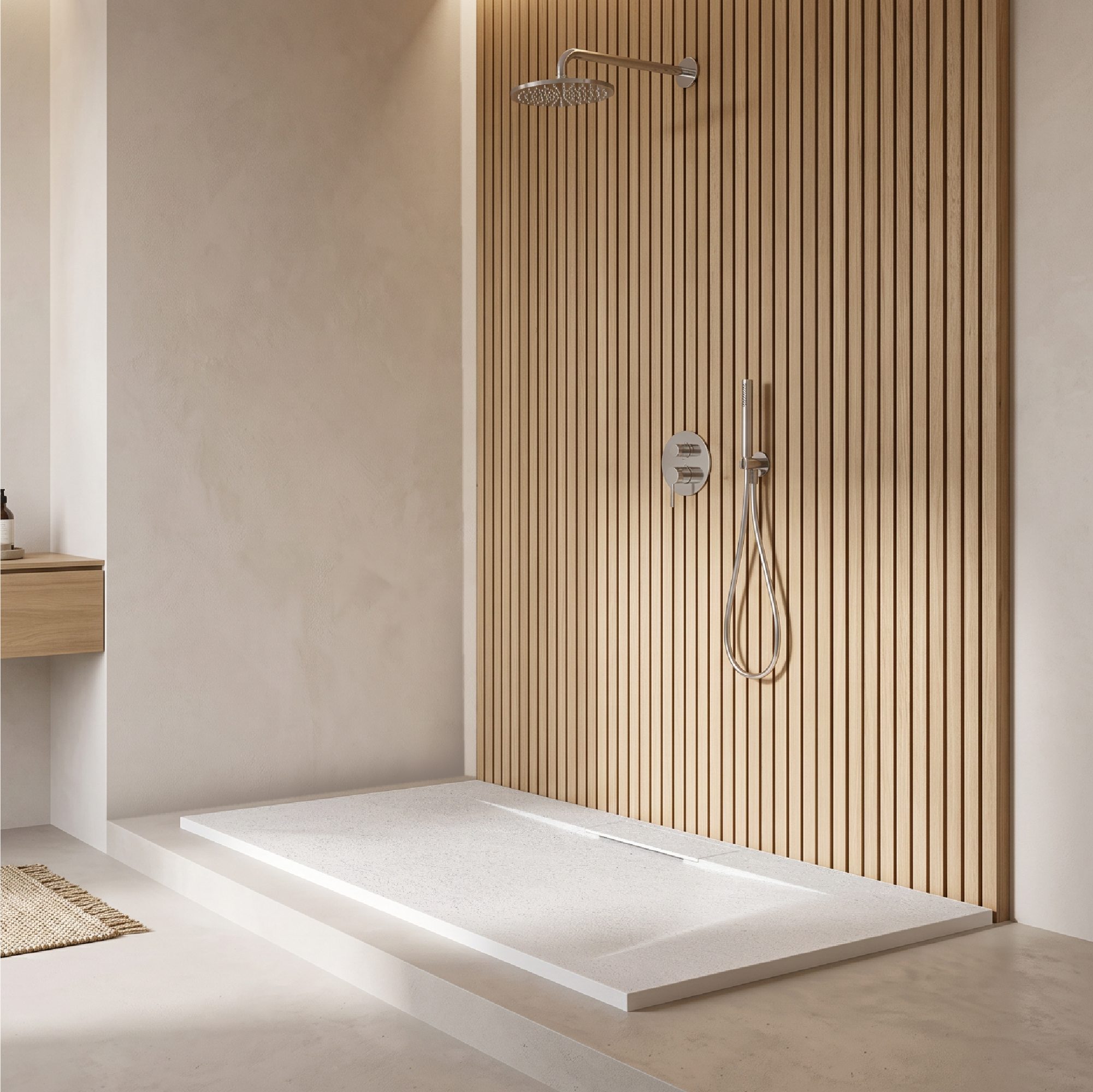 SMC Shower Tray Polar in Stone Look with Drain Assembly - White