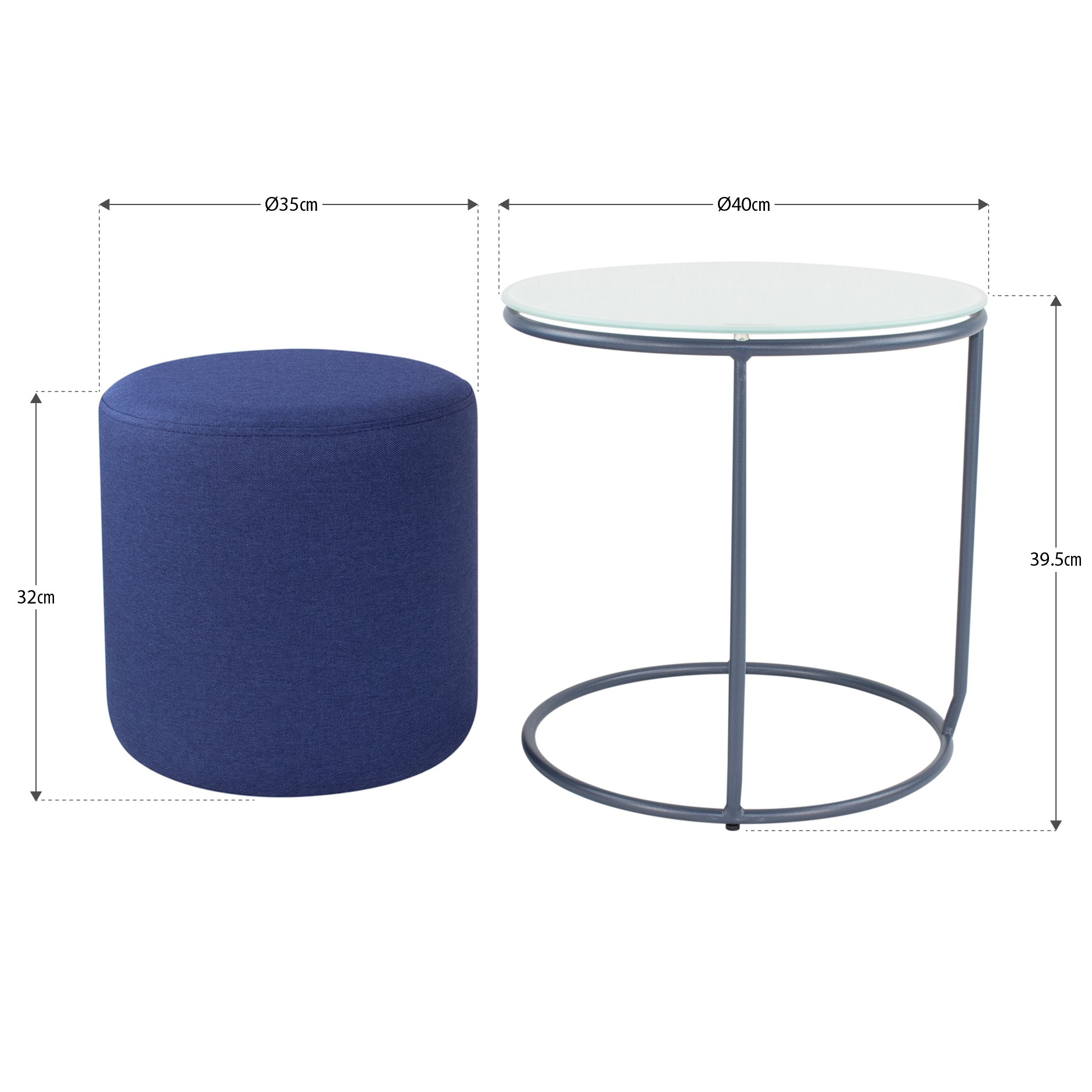 Beistelltisch mit Hocker JASPER runder Couchtisch 40x40 cm Grau-Navy N4 Beistelltisch mit Hocker JASPER runder Couchtisch 40x40 cm Grau-Navy N4