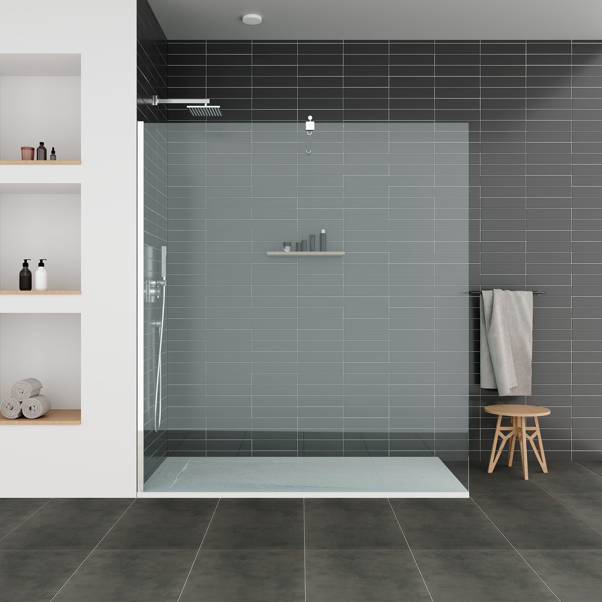 SMC Shower Tray Polar in Stone Look with Drain Assembly - White
