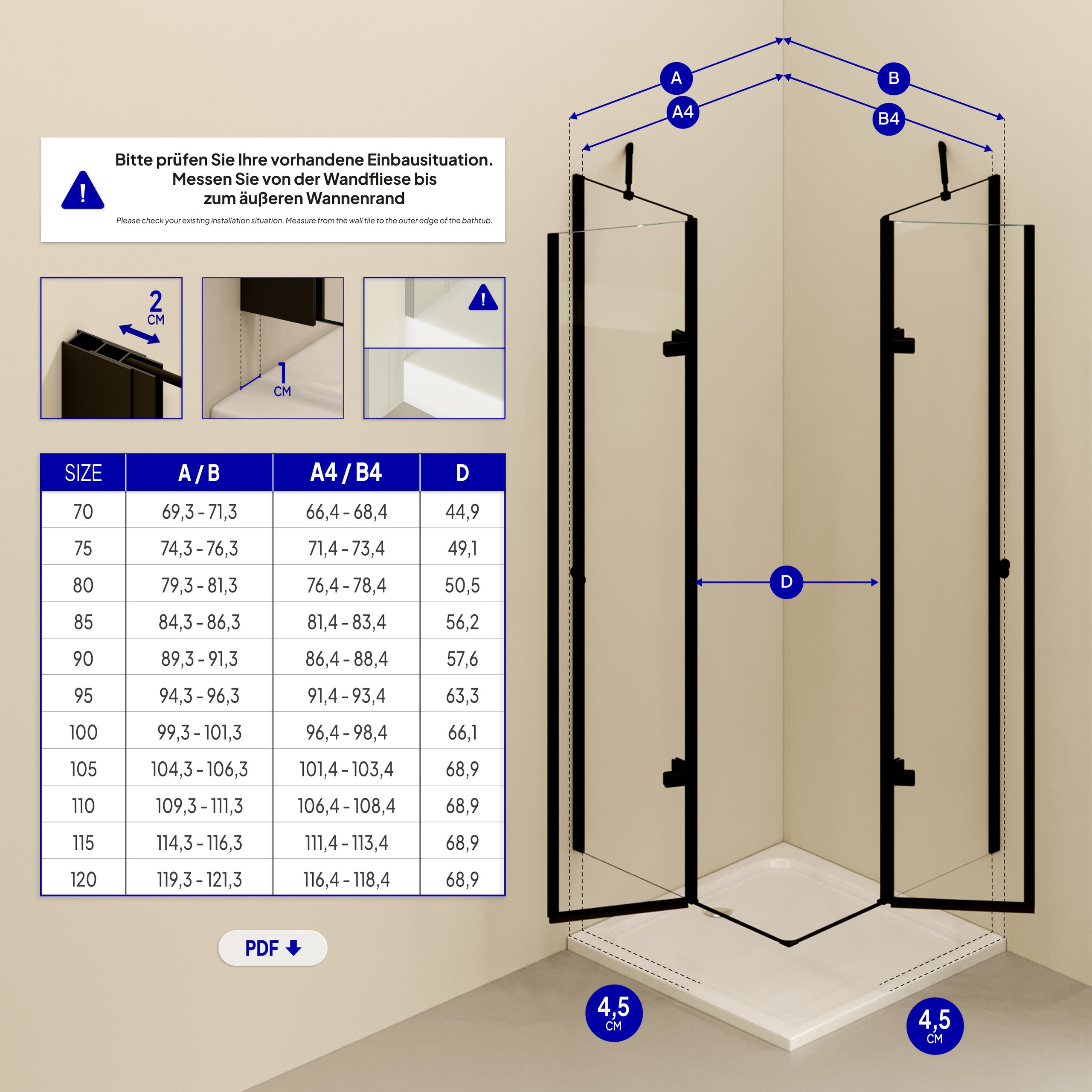 Alice – Corner Entry BLACK with Folding Doors made of ESG Safety Glass