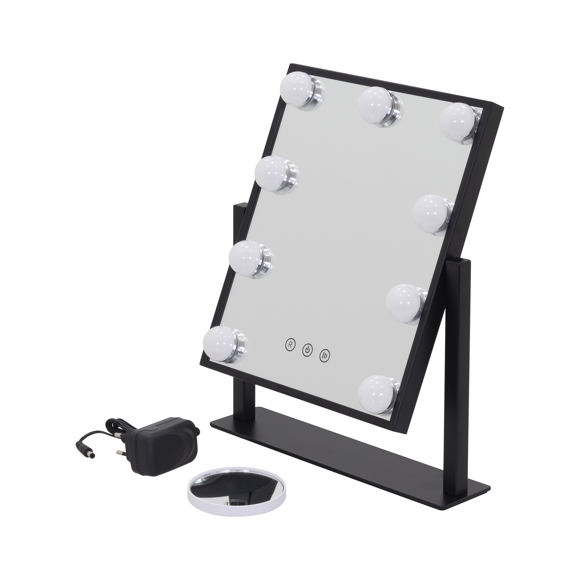 Schminkspiegel Bulb TINY mit 9 dimmbaren LED-Lampen Schwarz