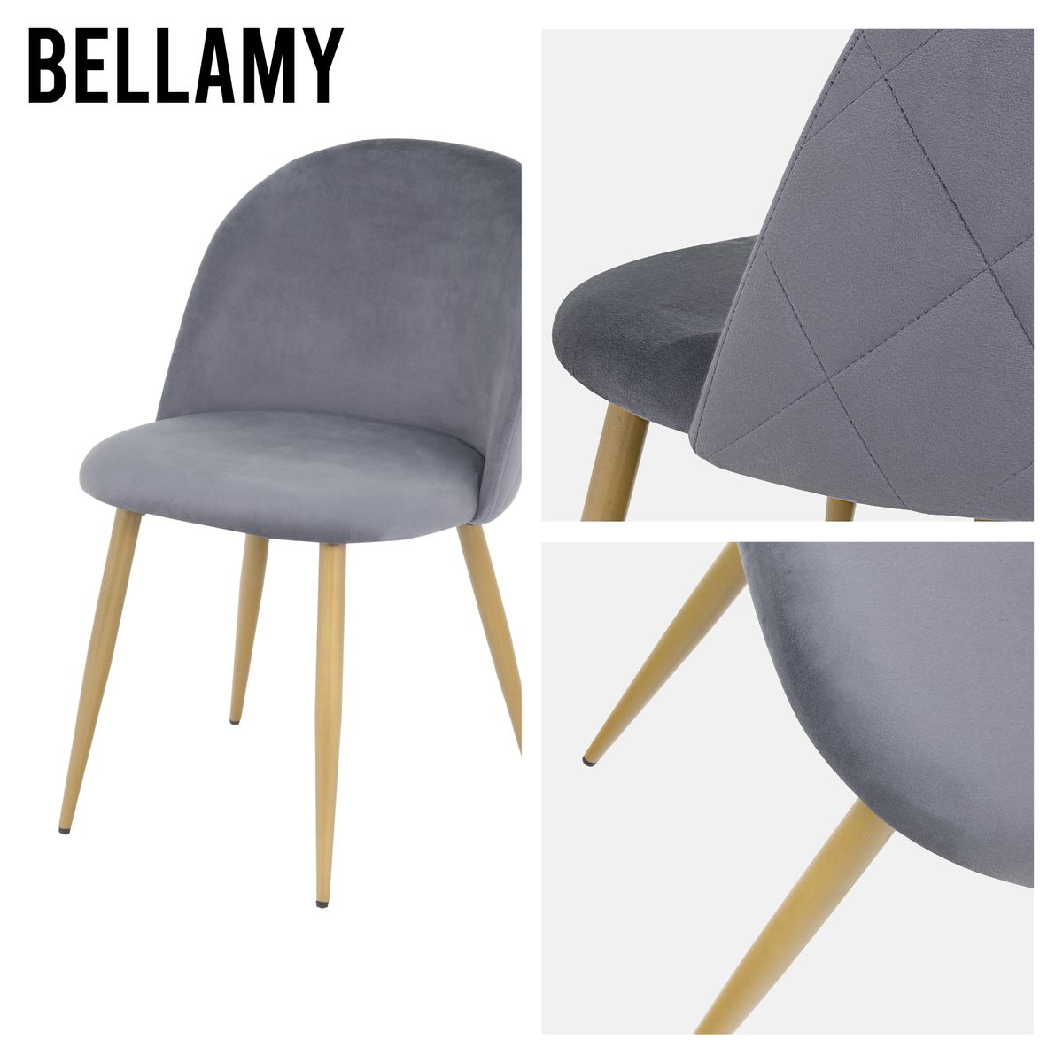 Esszimmerstuhl Wohnzimmerstuhl Bellamy Grau-Holz aus Samt Velour