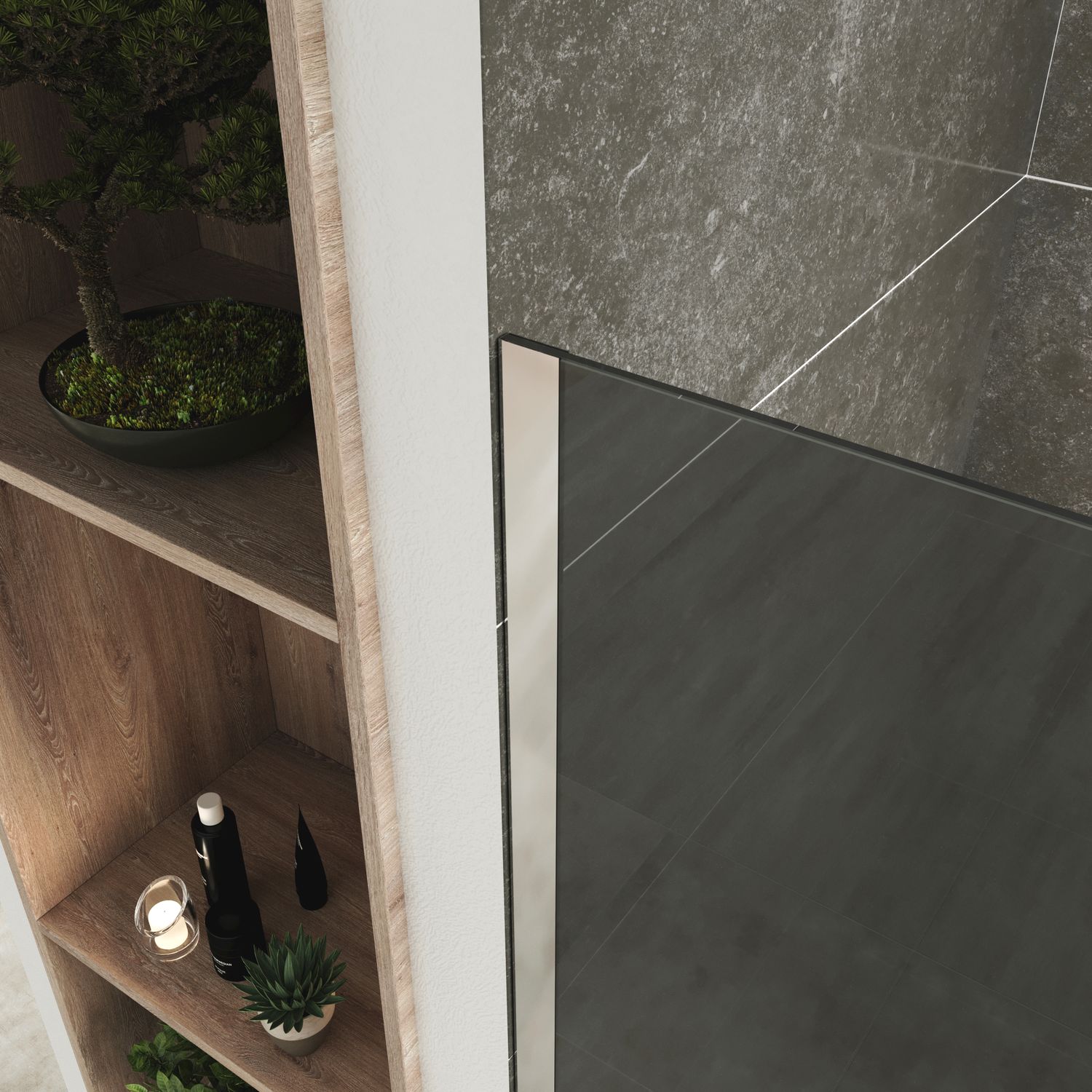 Walk-In Shower FIONA made of 10 mm tinted safety glass and stainless steel