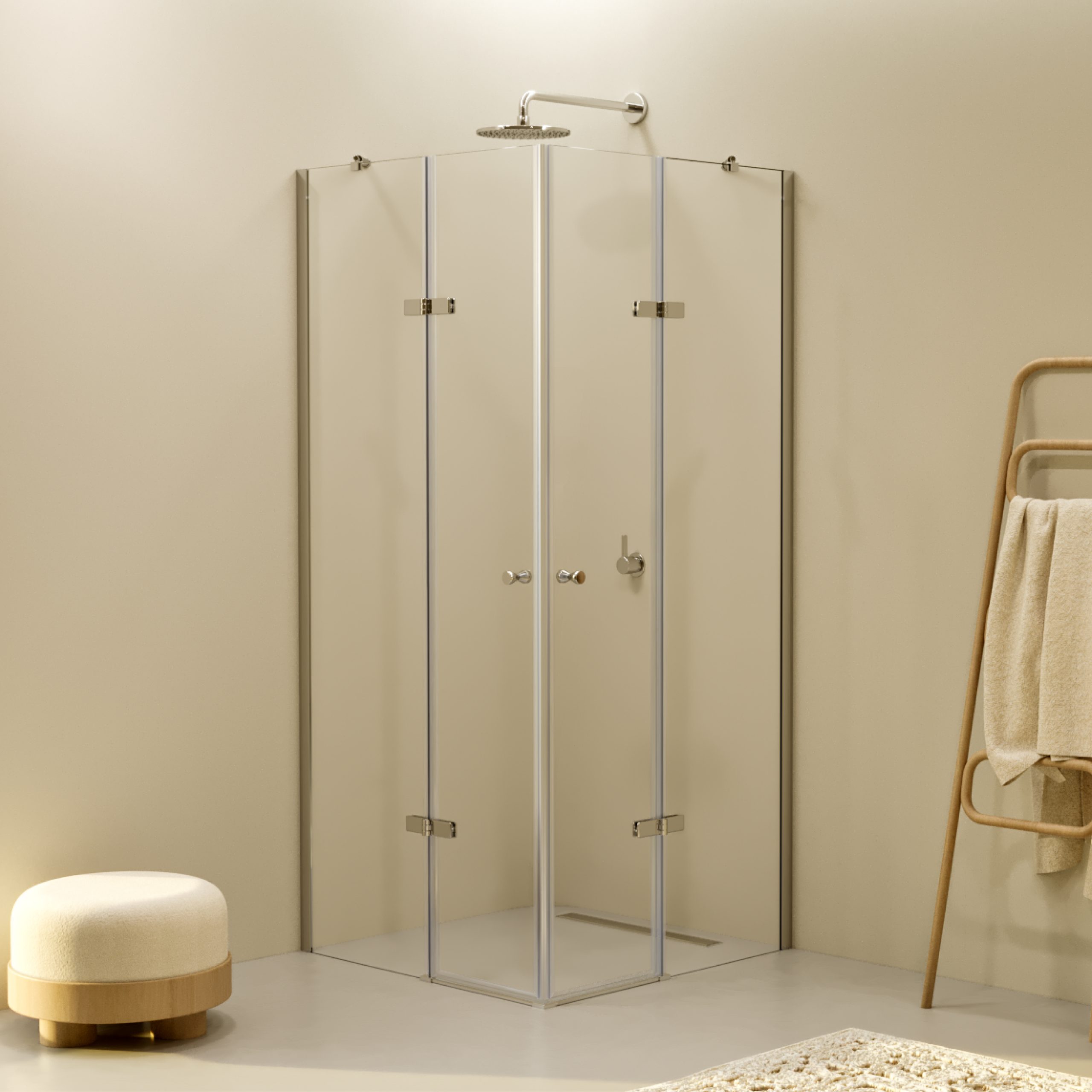 Corner Entry Alice with Folding Doors made of ESG Safety Glass